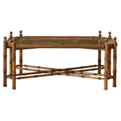 Vintage Faux Bamboo Coffee Tray Table with Brass Top, Spain 1950's