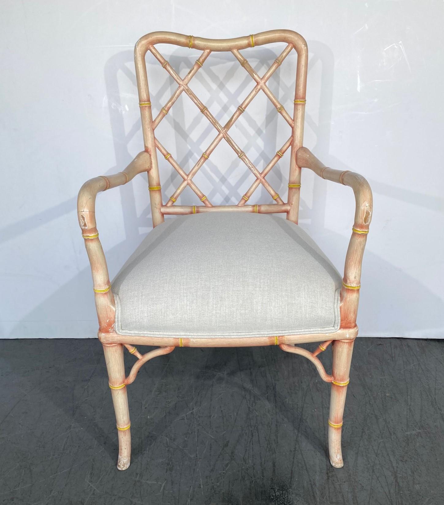 Vintage Faux-Bamboo Dining Chairs Set of 6 In Good Condition For Sale In Pomona, CA