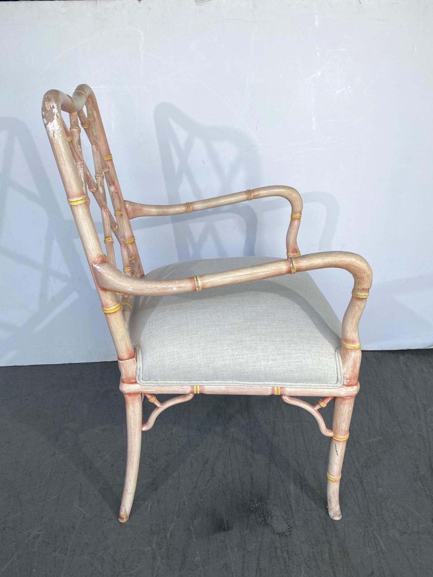 Wood Vintage Faux-Bamboo Dining Chairs Set of 6 For Sale