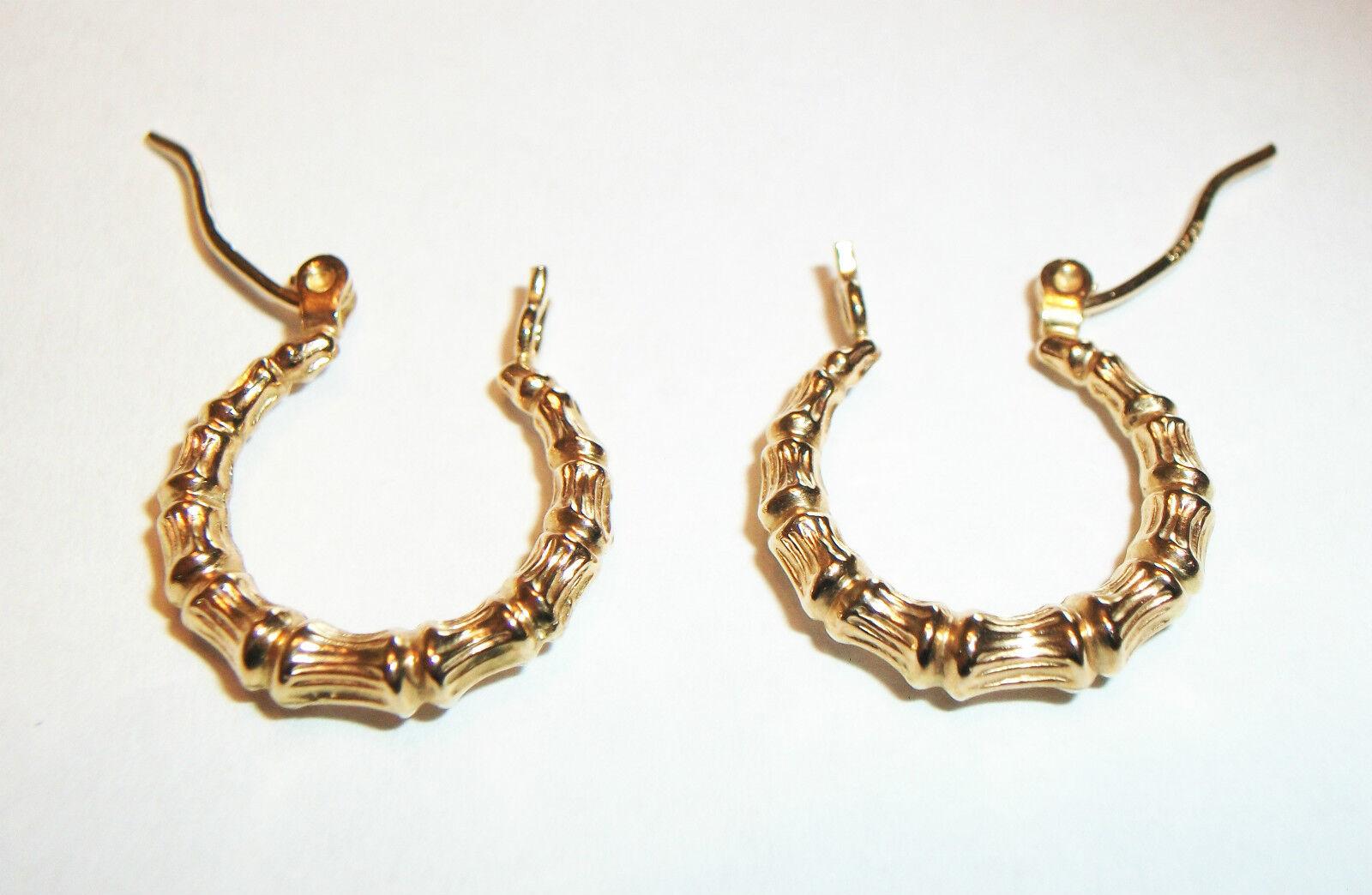 Modern Vintage Faux Bamboo Earrings, 10k Yellow Gold, Signed, Late 20th Century For Sale