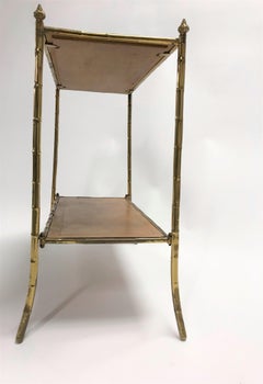 Vintage Faux Bamboo Étagère in Brass and Leather, 1950s