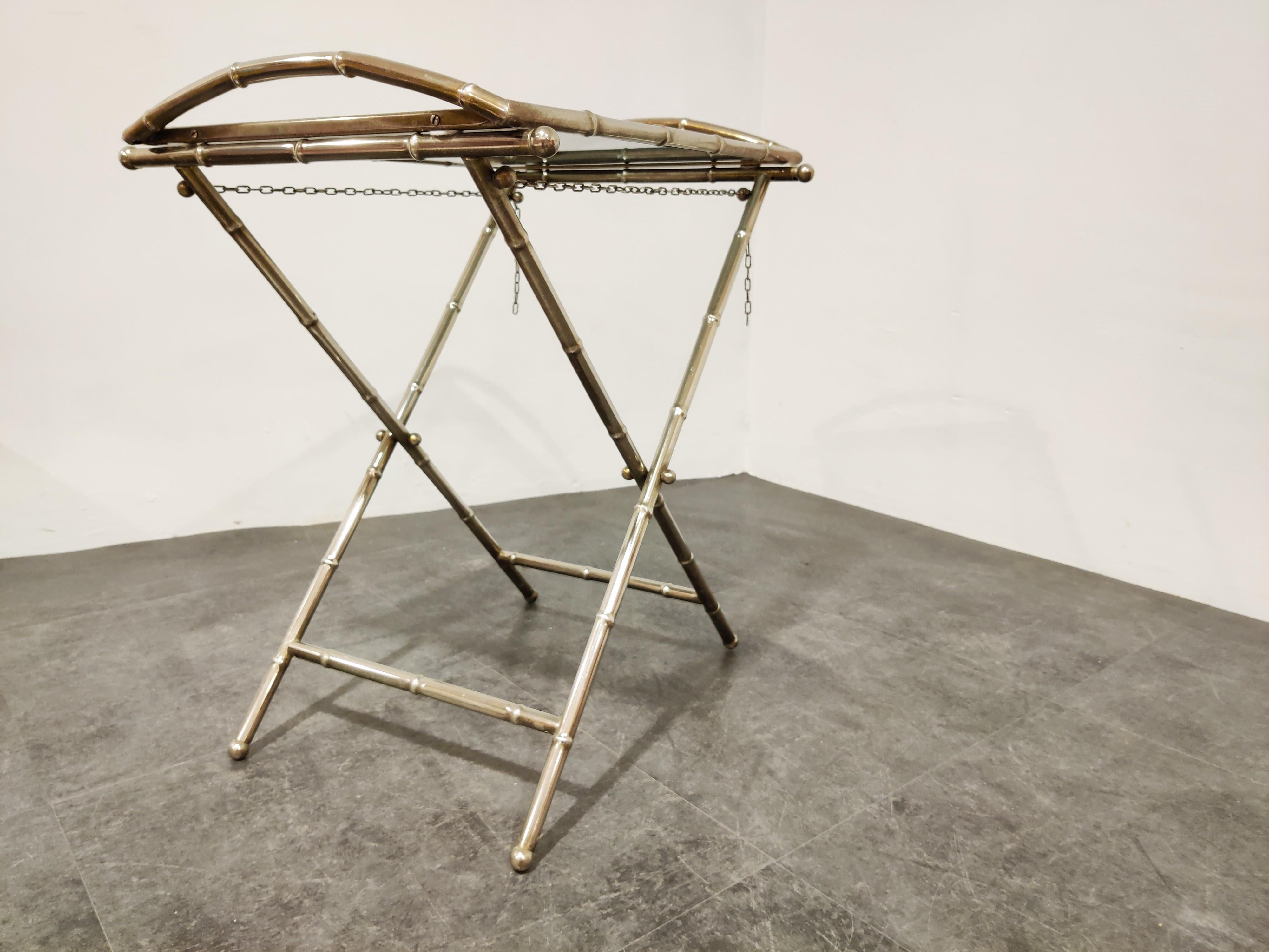 Chrome Vintage Faux Bamboo Folding Table, 1950s For Sale