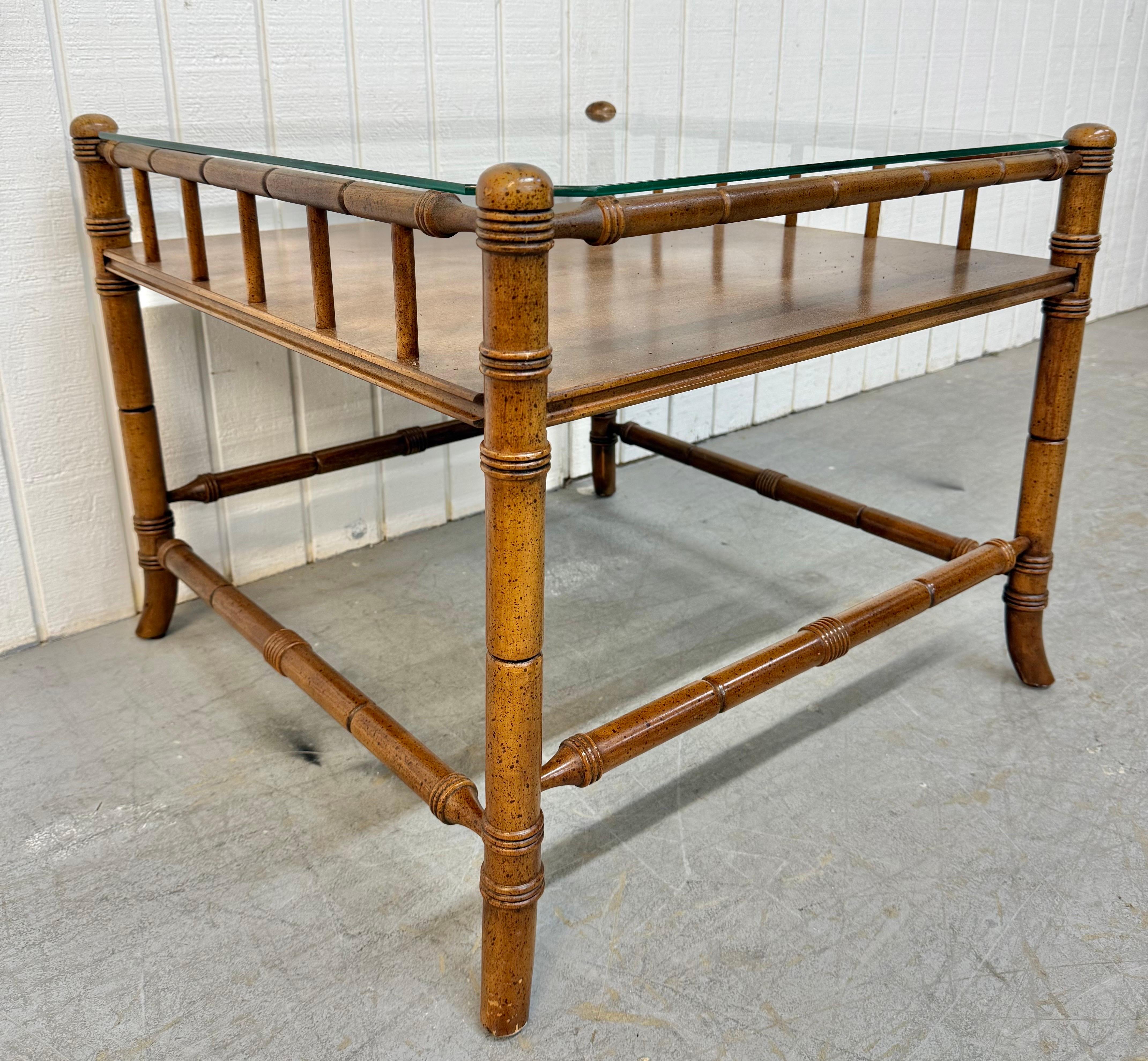 American Vintage Faux Bamboo Glass Top Side Table For Sale