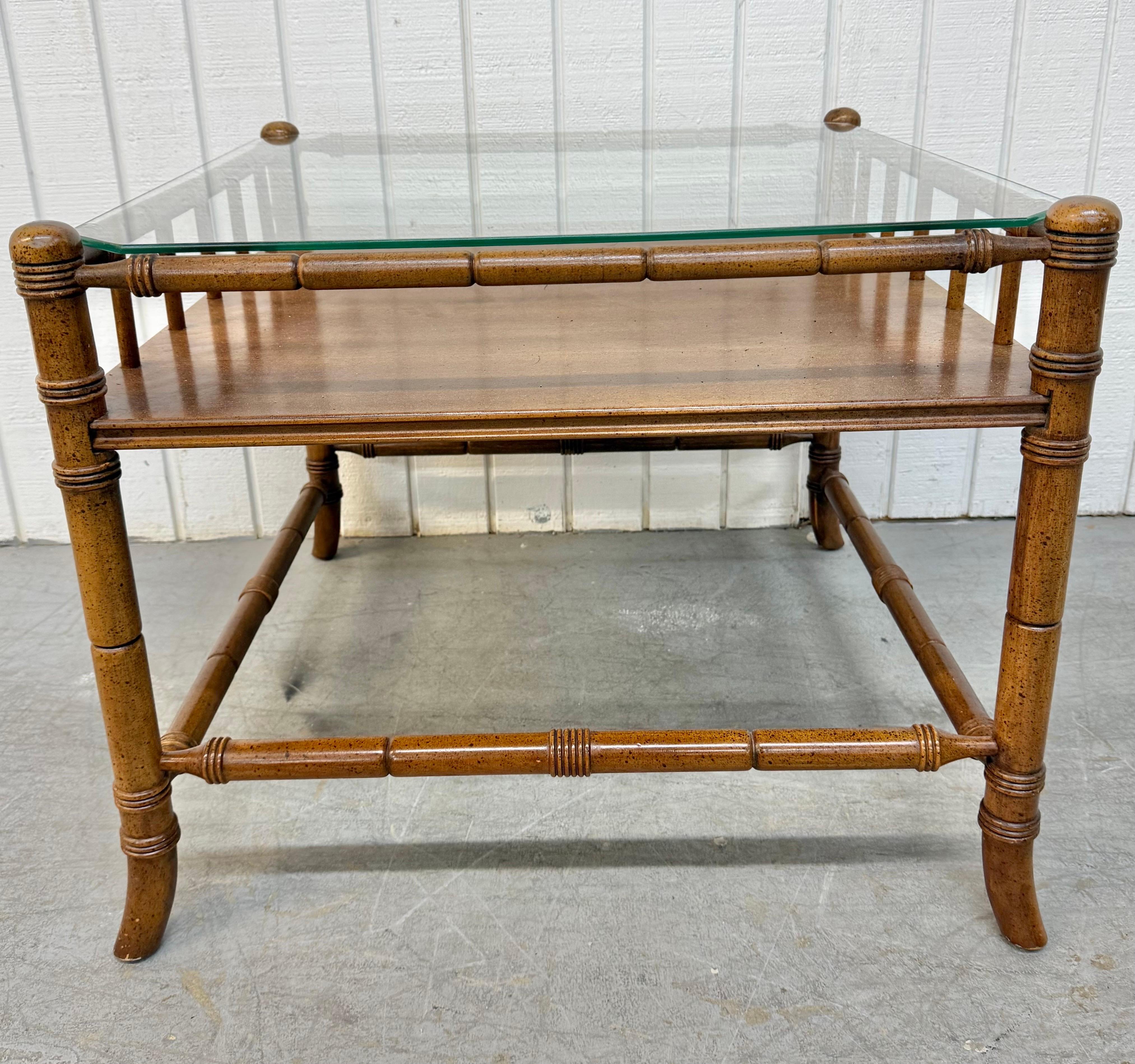 Vintage Faux Bamboo Glass Top Side Table In Good Condition For Sale In Clarksboro, NJ