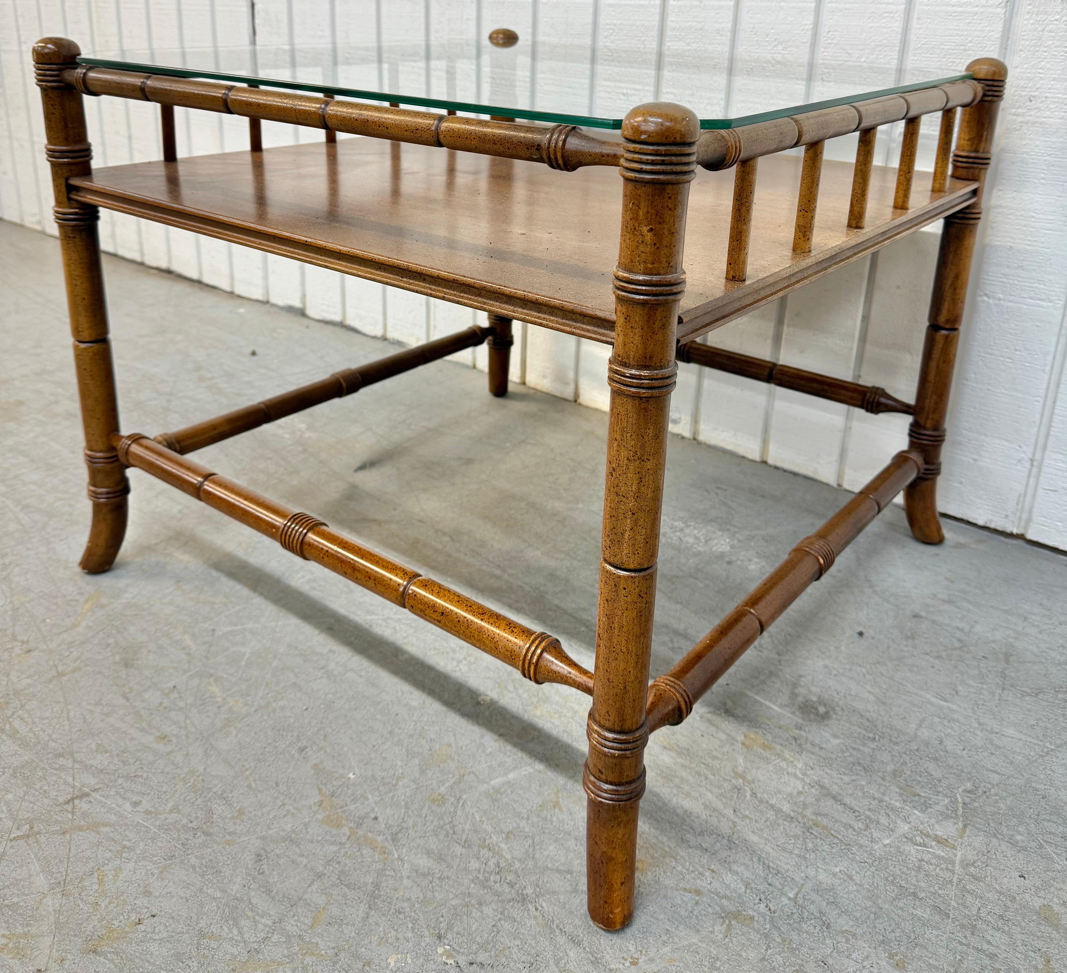 20th Century Vintage Faux Bamboo Glass Top Side Table For Sale