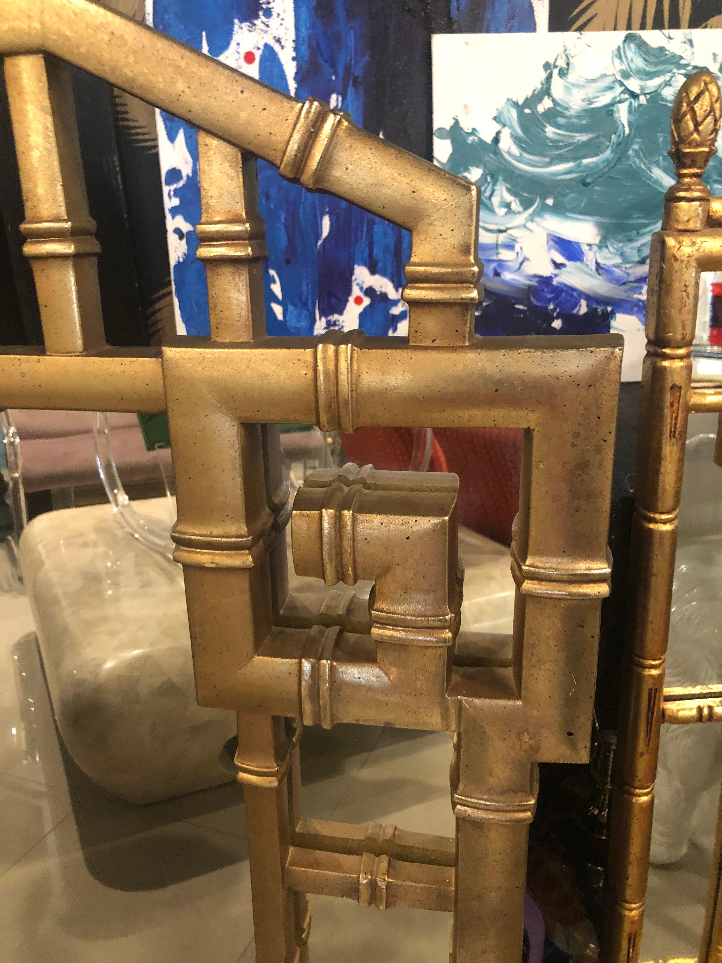 Vintage Faux Bamboo Gold Greek Key Wall Mirror For Sale 2