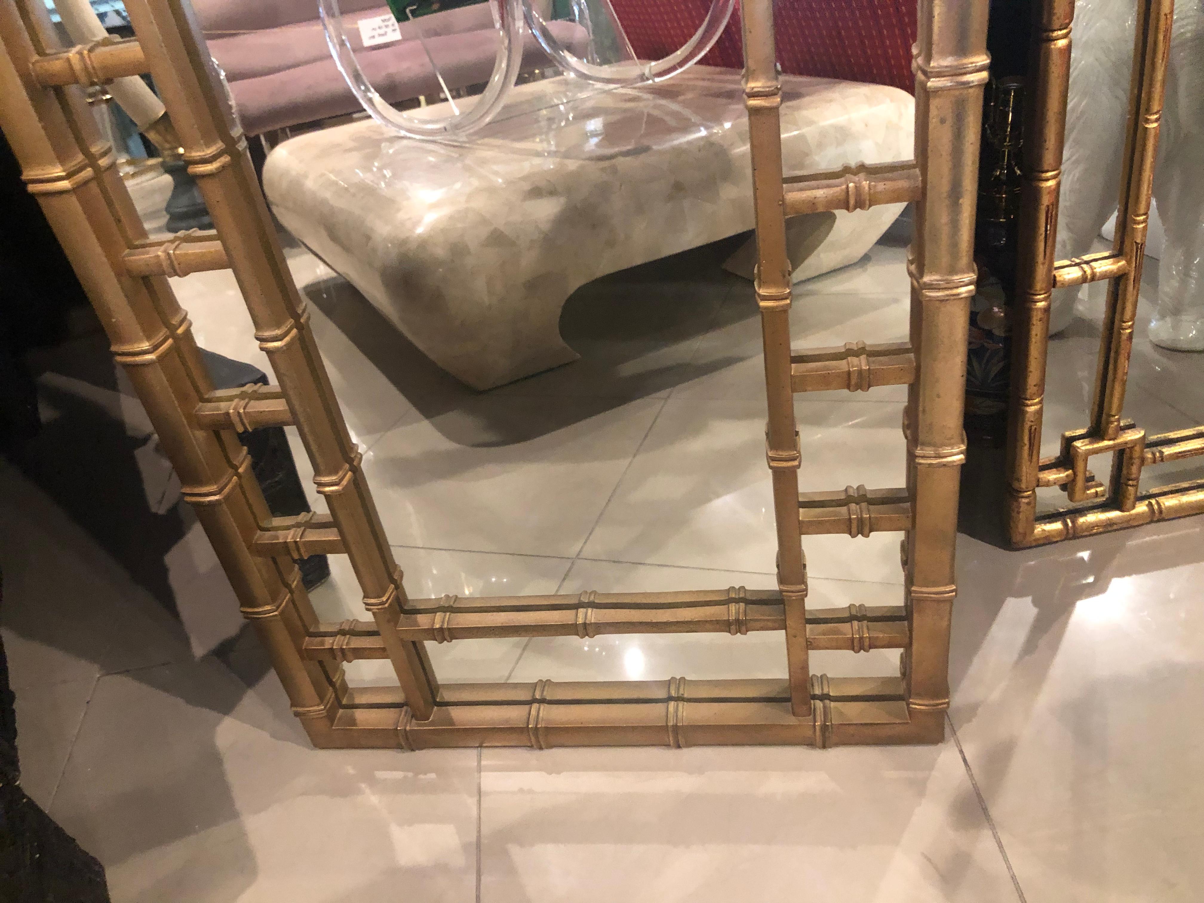 Vintage Faux Bamboo Gold Greek Key Wall Mirror For Sale 3