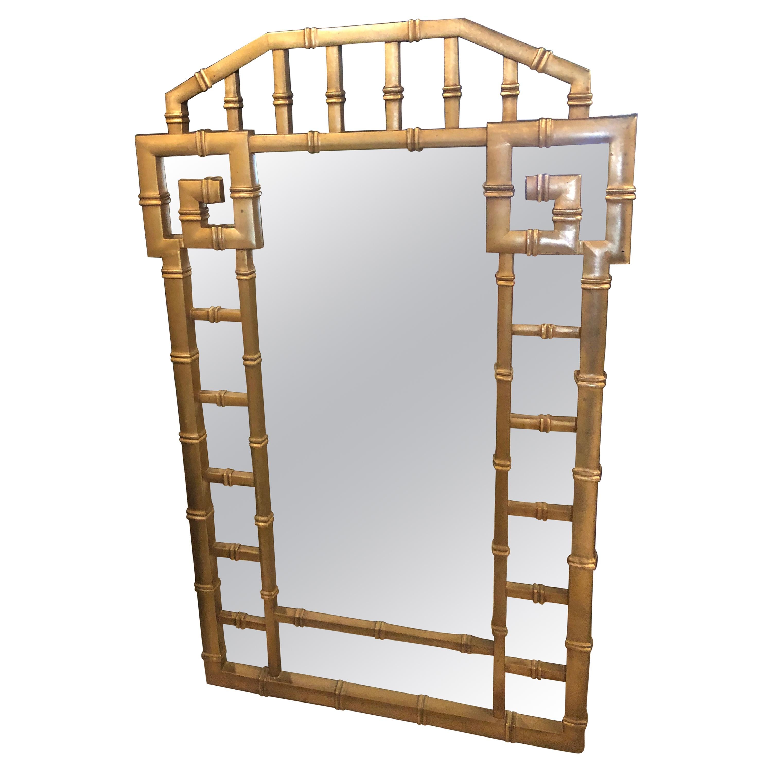 Vintage Faux Bamboo Gold Greek Key Wall Mirror