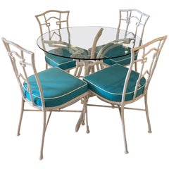 Vintage Faux Bamboo Greek Key Metal Powder-coated Dining Table & Chairs Set