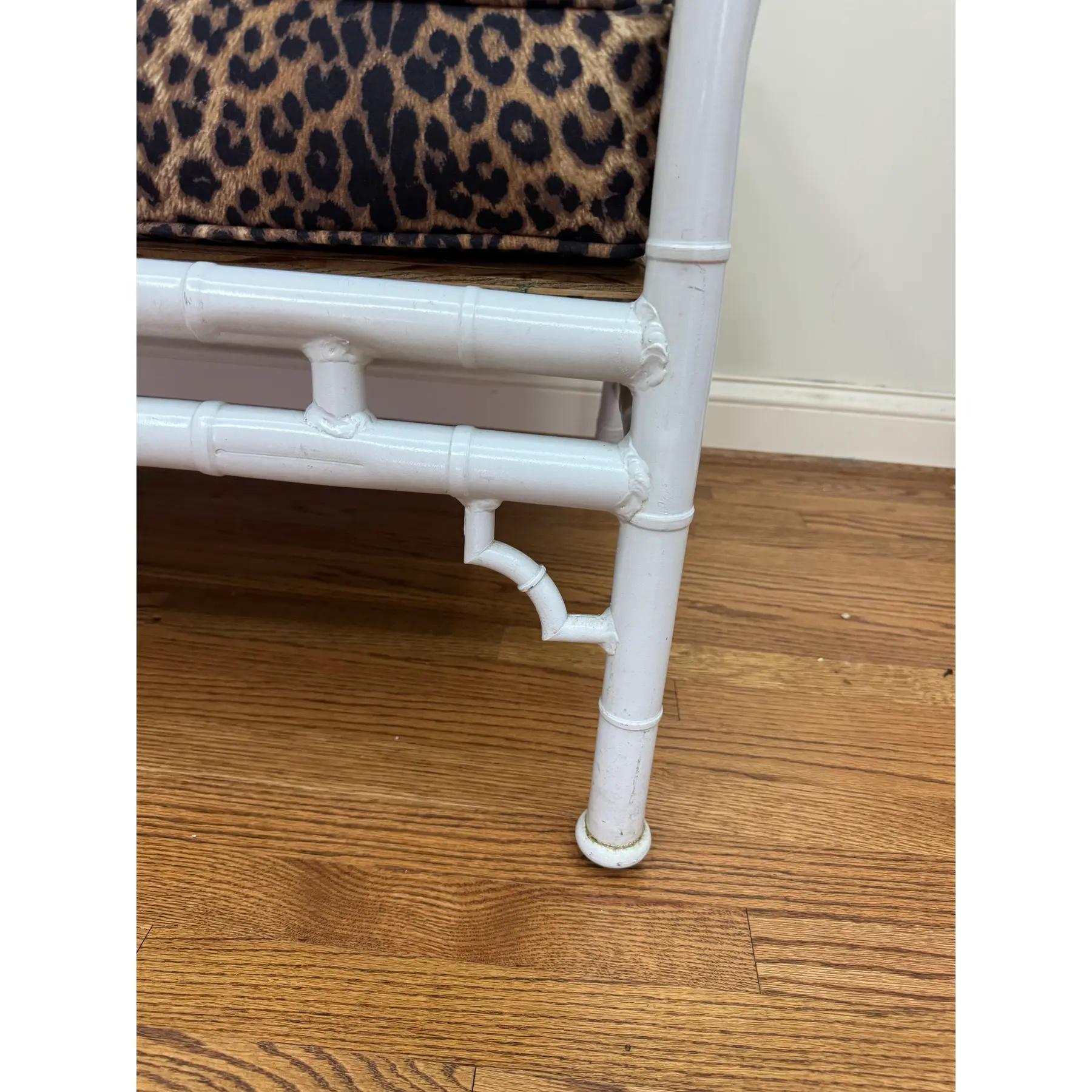 Vintage Faux Bamboo Iron Chinoiserie Loveseat Settee With Leopard Print Cushions en vente 4