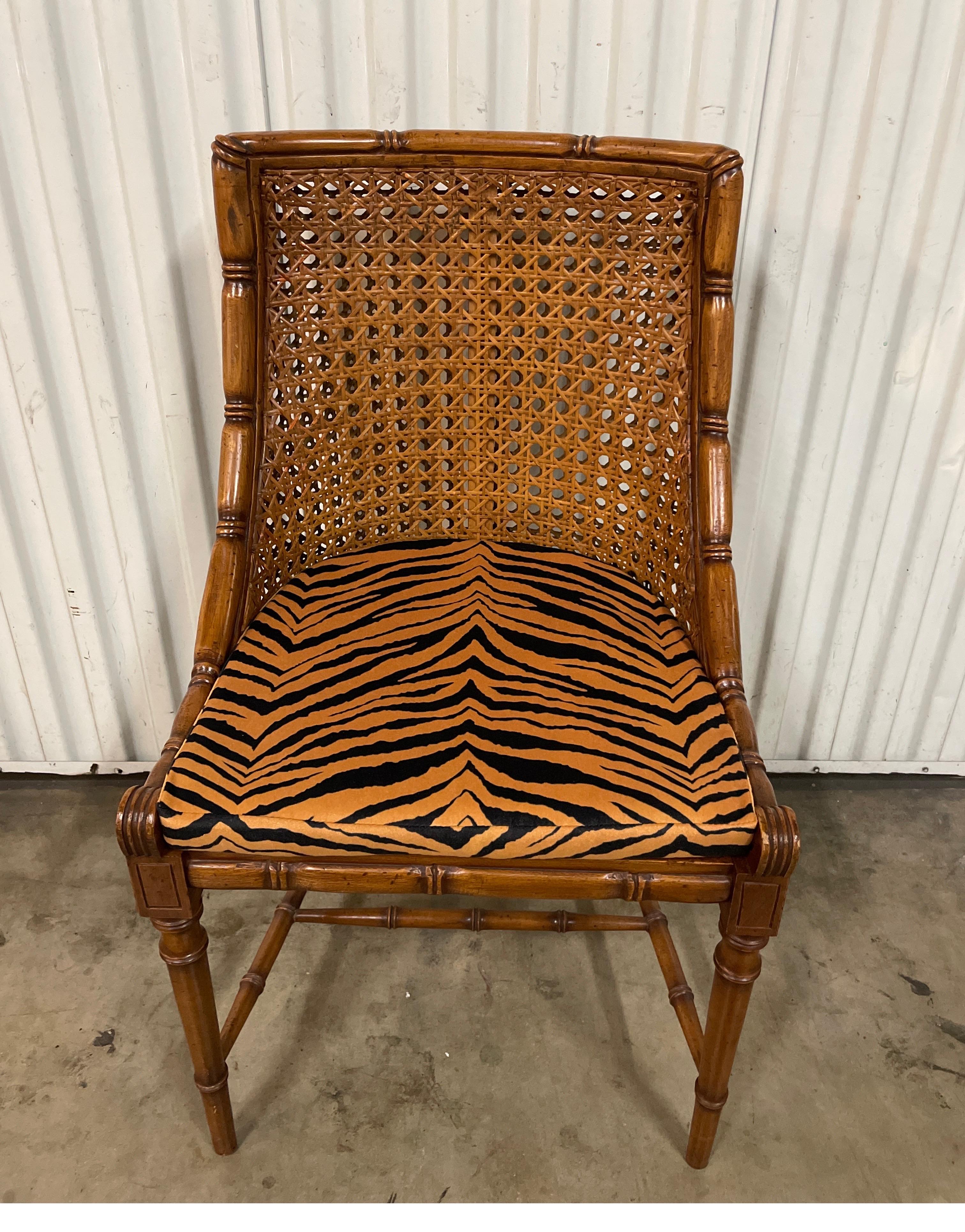 Vintage Faux Bamboo Italian Double Caned Klismos Style Side Chair In Good Condition In West Palm Beach, FL