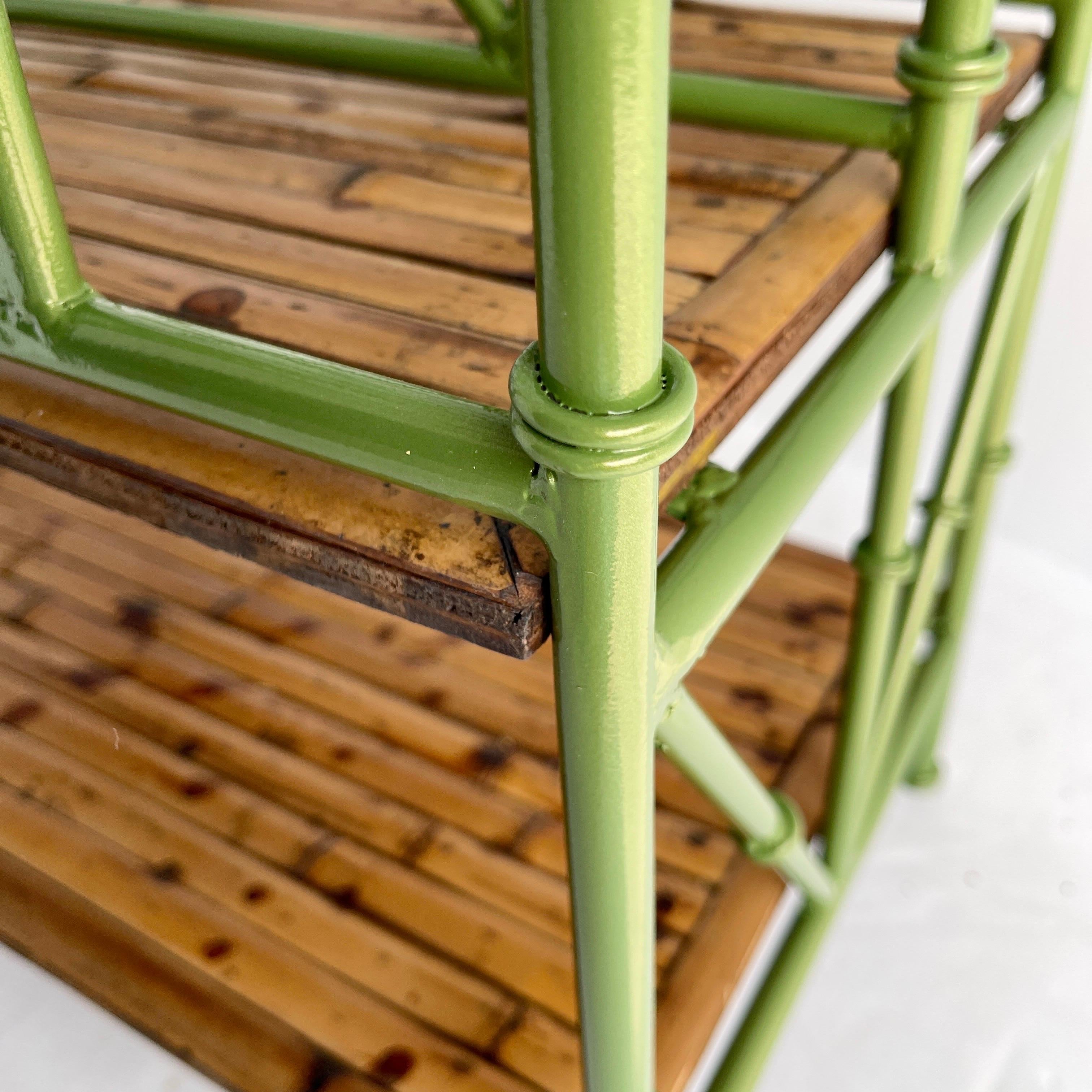 Vintage Faux Bamboo Leafy Green Iron Magazine Rack Stand, France, 1950s For Sale 5