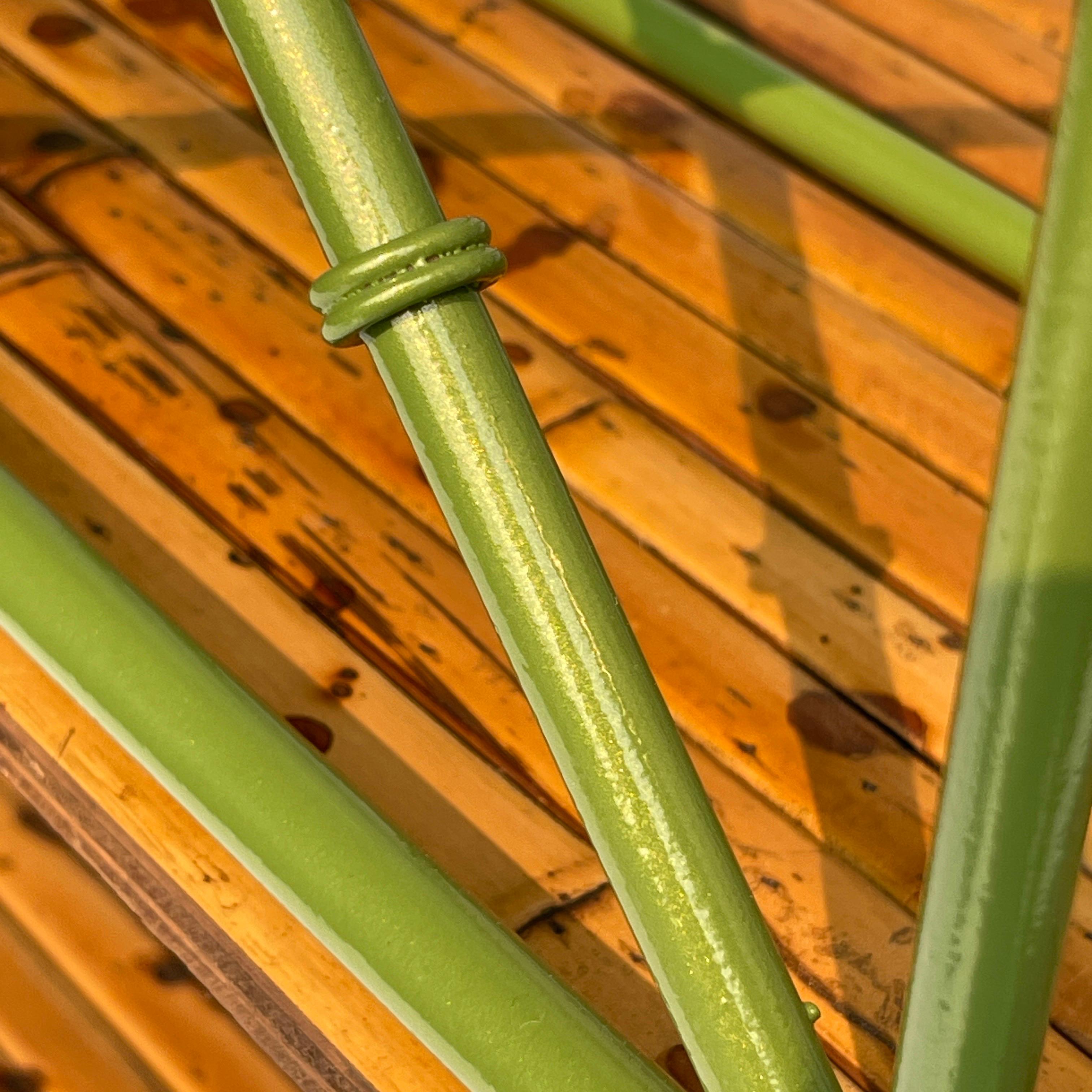 Vintage Faux Bamboo Leafy Green Iron Magazine Rack Stand, France, 1950s For Sale 11