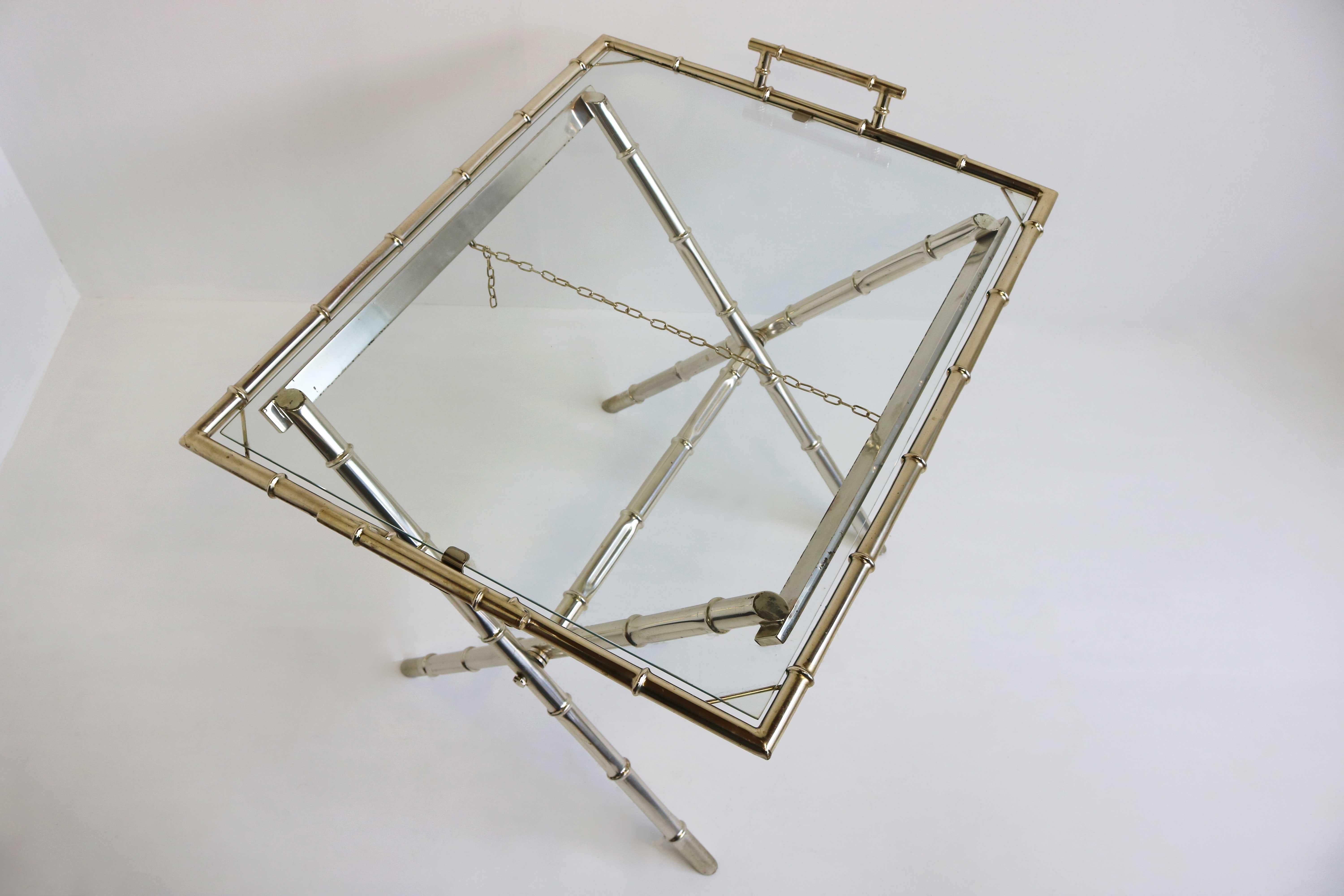 Vintage Faux Bamboo Maison Bagues Folding Table 1960s Serving Stand Serving Tray In Good Condition In Ijzendijke, NL