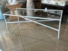 Vintage Faux Bamboo Metal Newly Powder-coated Patio Coffee Cocktail Table Glass