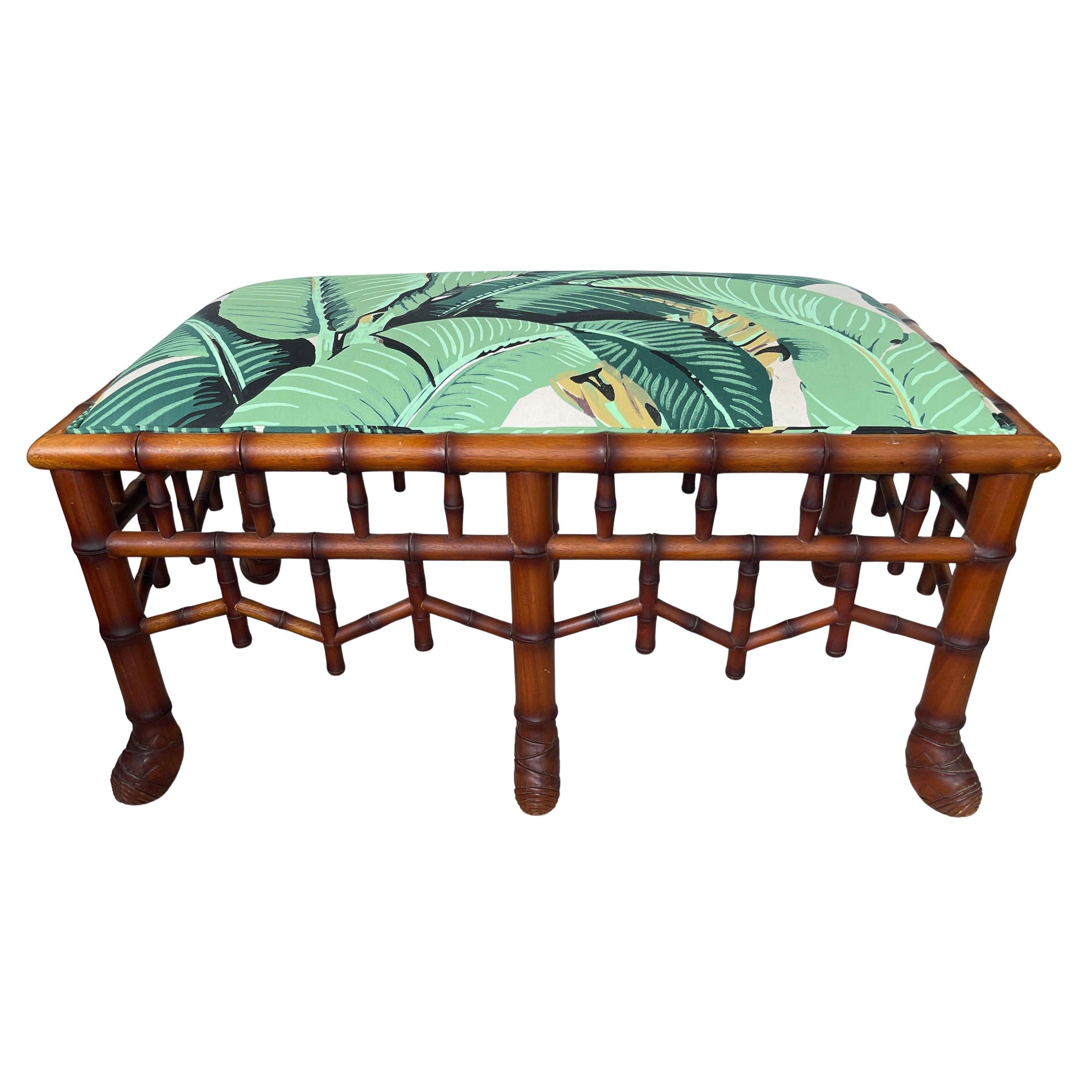 Neu gepolsterte Vintage-Bank aus Kunstbambus, Palm-Stoff