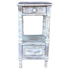 Vintage Faux Bamboo Nightstand or Side Table With Marble Top   #1