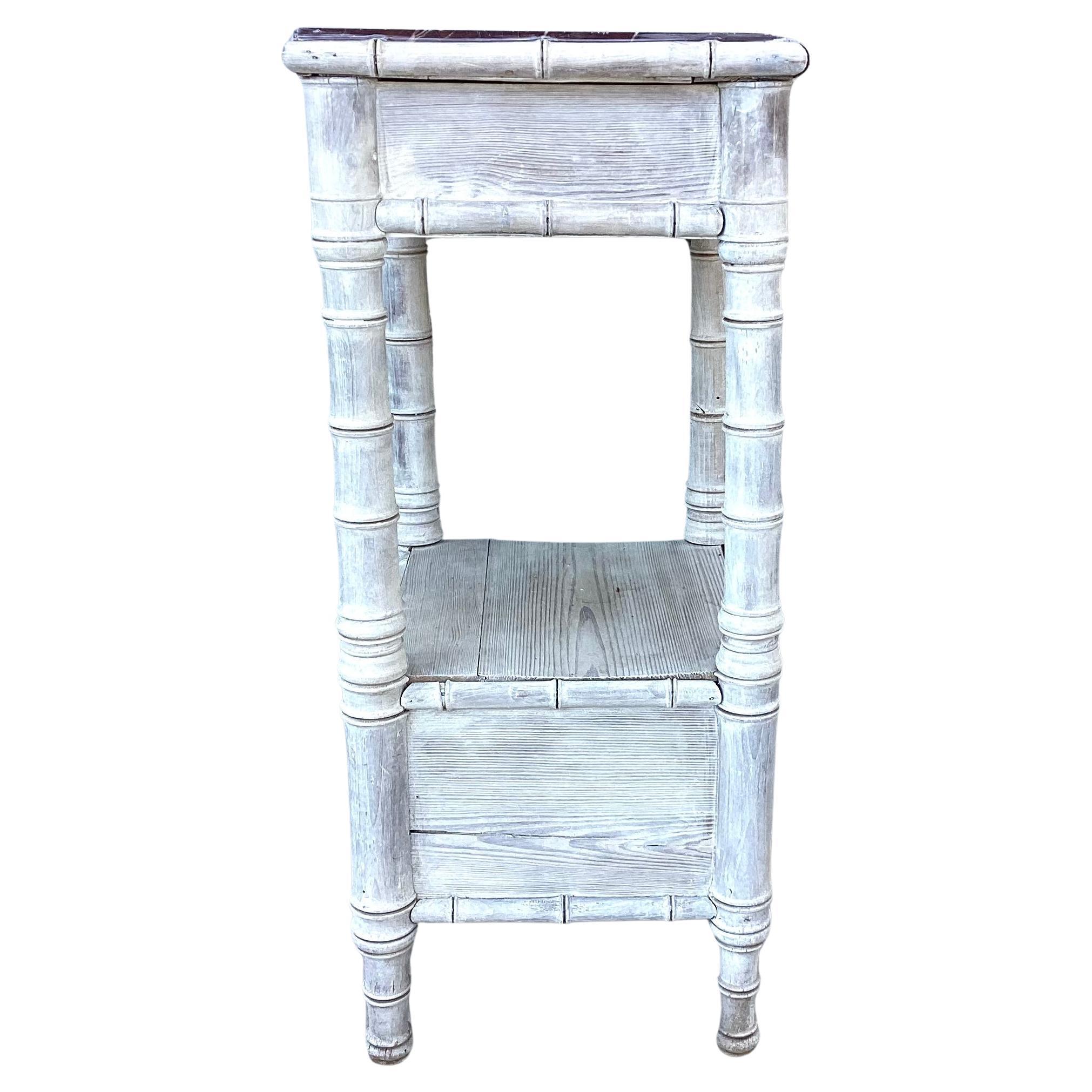 French Provincial Vintage Faux Bamboo Nightstand or Side Table With Marble Top   #1 For Sale