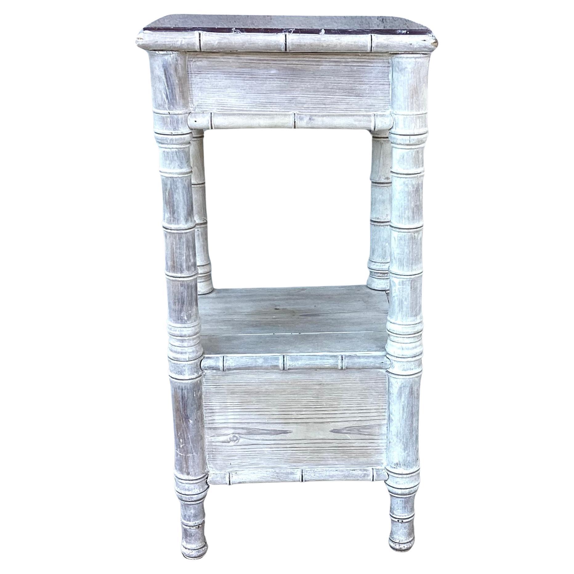 French Vintage Faux Bamboo Nightstand or Side Table With Marble Top   #1 For Sale