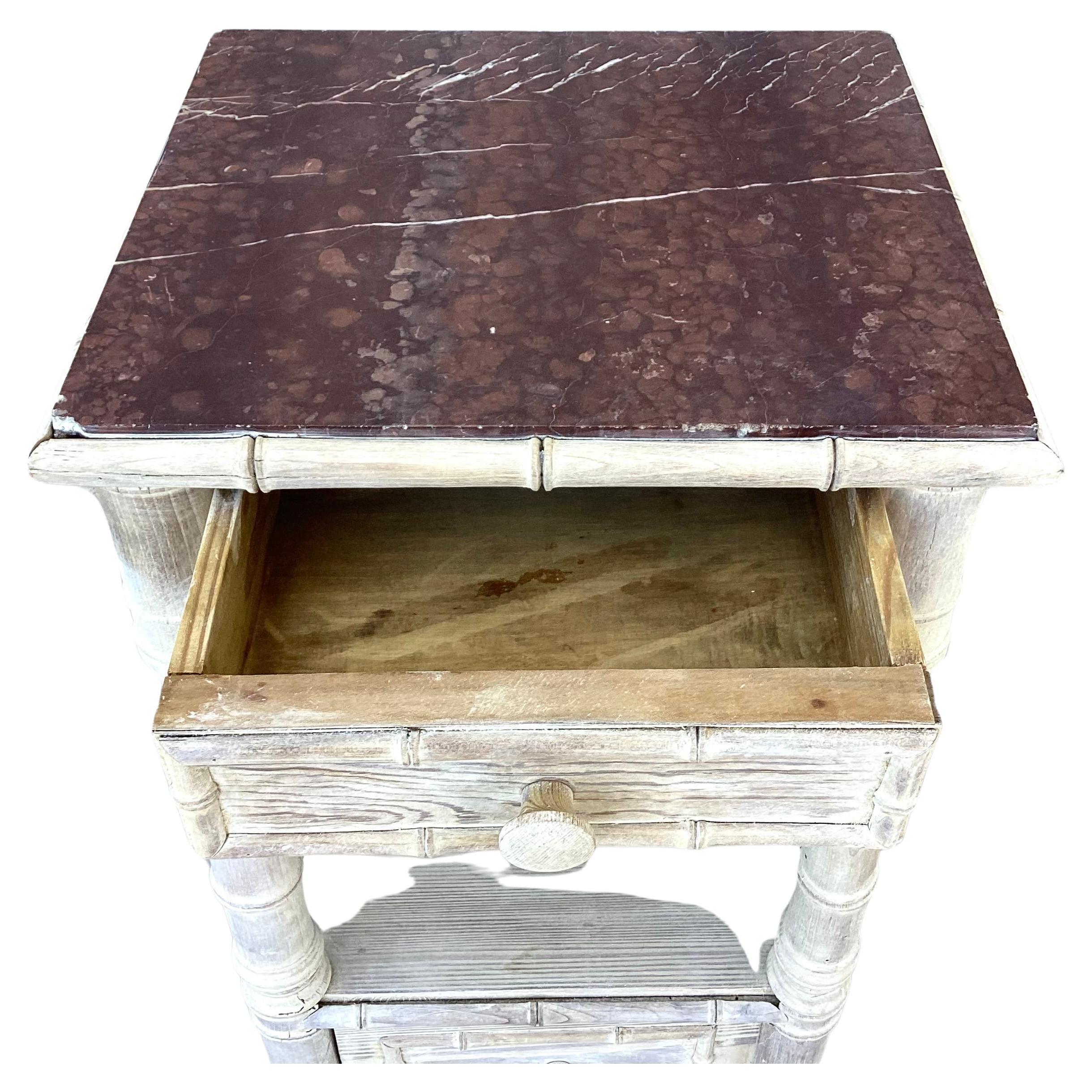 20th Century Vintage Faux Bamboo Nightstand or Side Table With Marble Top   #1 For Sale