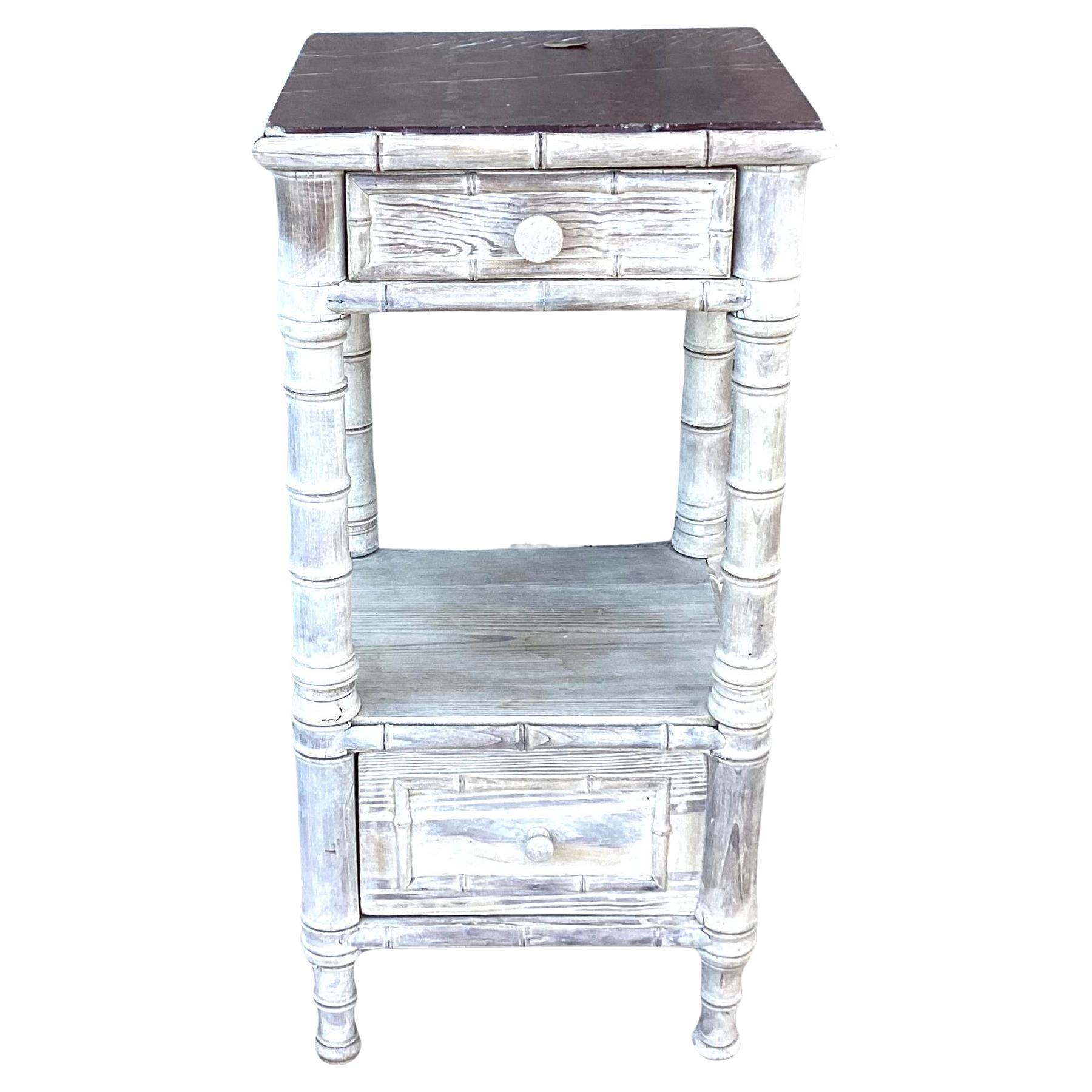 Vintage Faux Bamboo Nightstand or Side Table With Marble Top   #1 For Sale