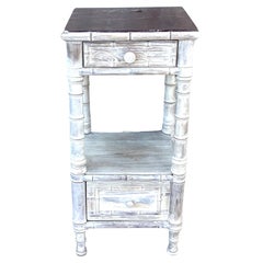 Table de nuit ou table d'appoint vintage en faux bambou avec plateau en marbre   #1