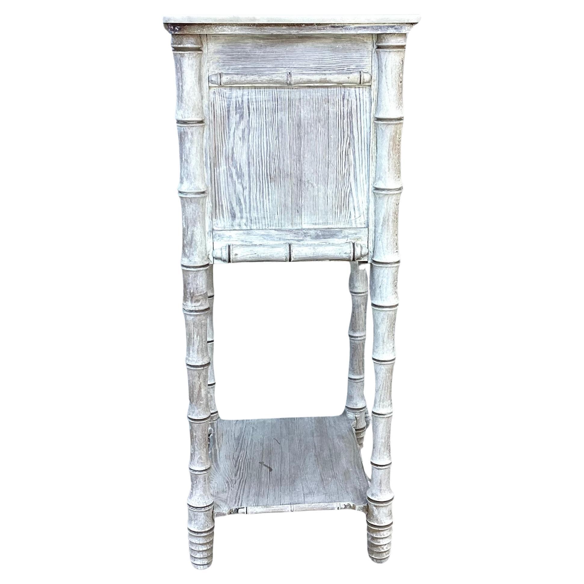 French Provincial Vintage Faux Bamboo Nightstand or Side Table With White Marble Top      #2 For Sale