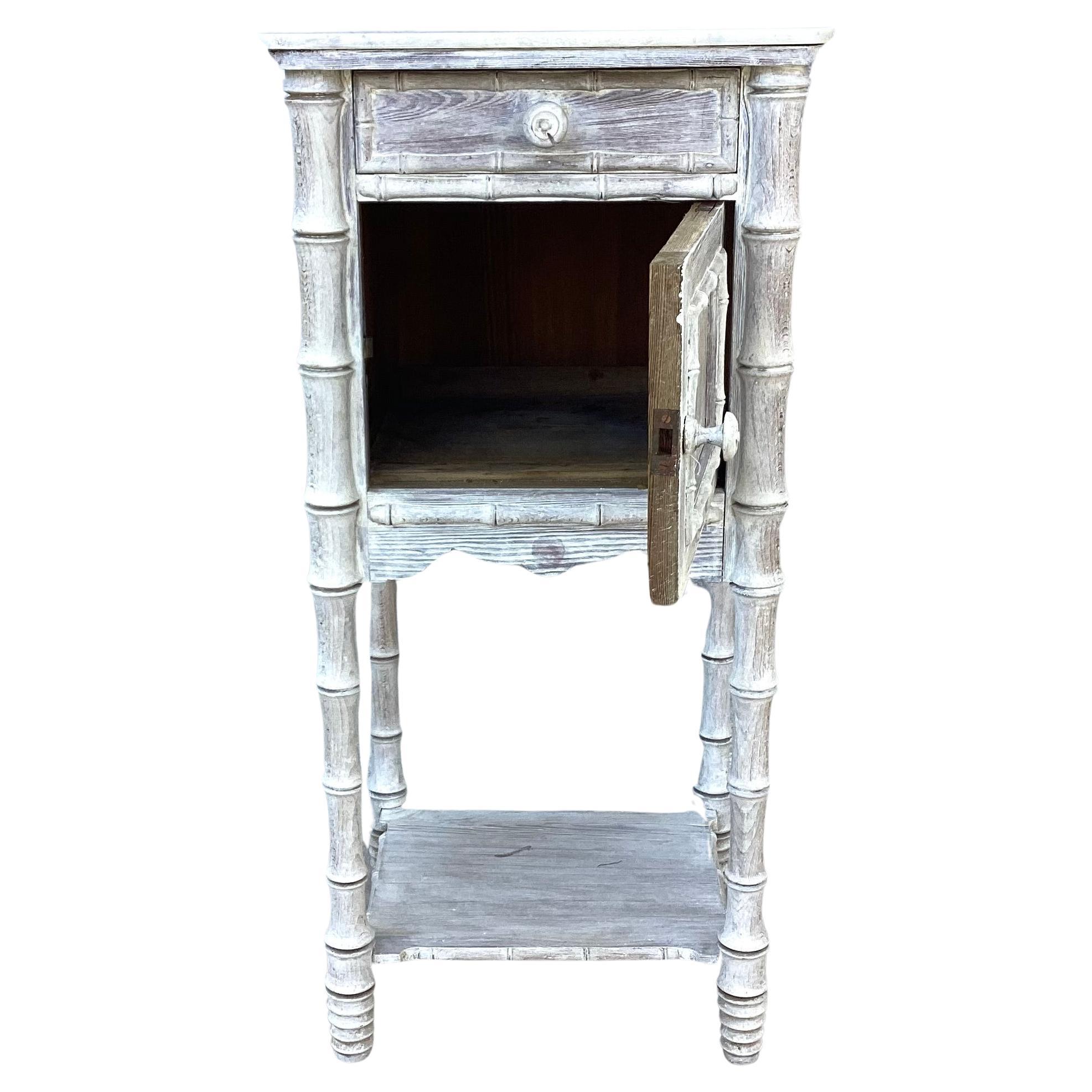 Vintage Faux Bamboo Nightstand or Side Table With White Marble Top      #2 In Good Condition For Sale In Bradenton, FL