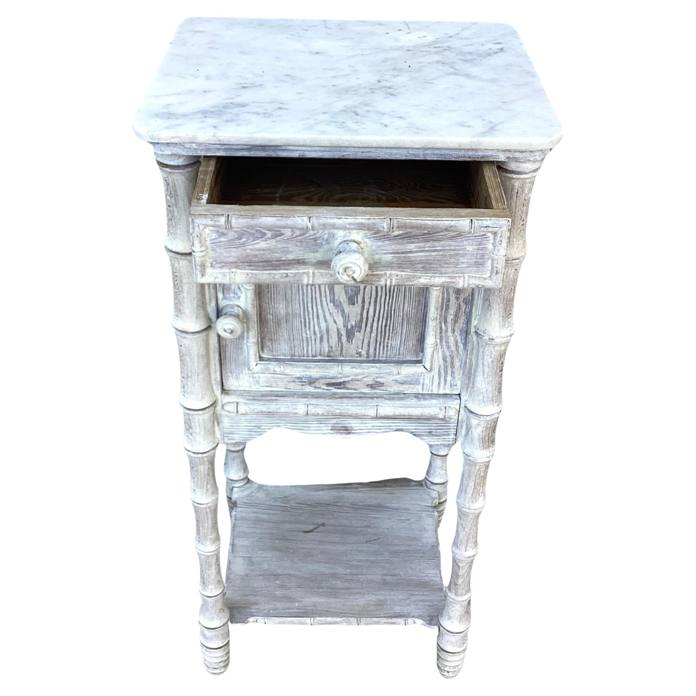 20th Century Vintage Faux Bamboo Nightstand or Side Table With White Marble Top      #2 For Sale