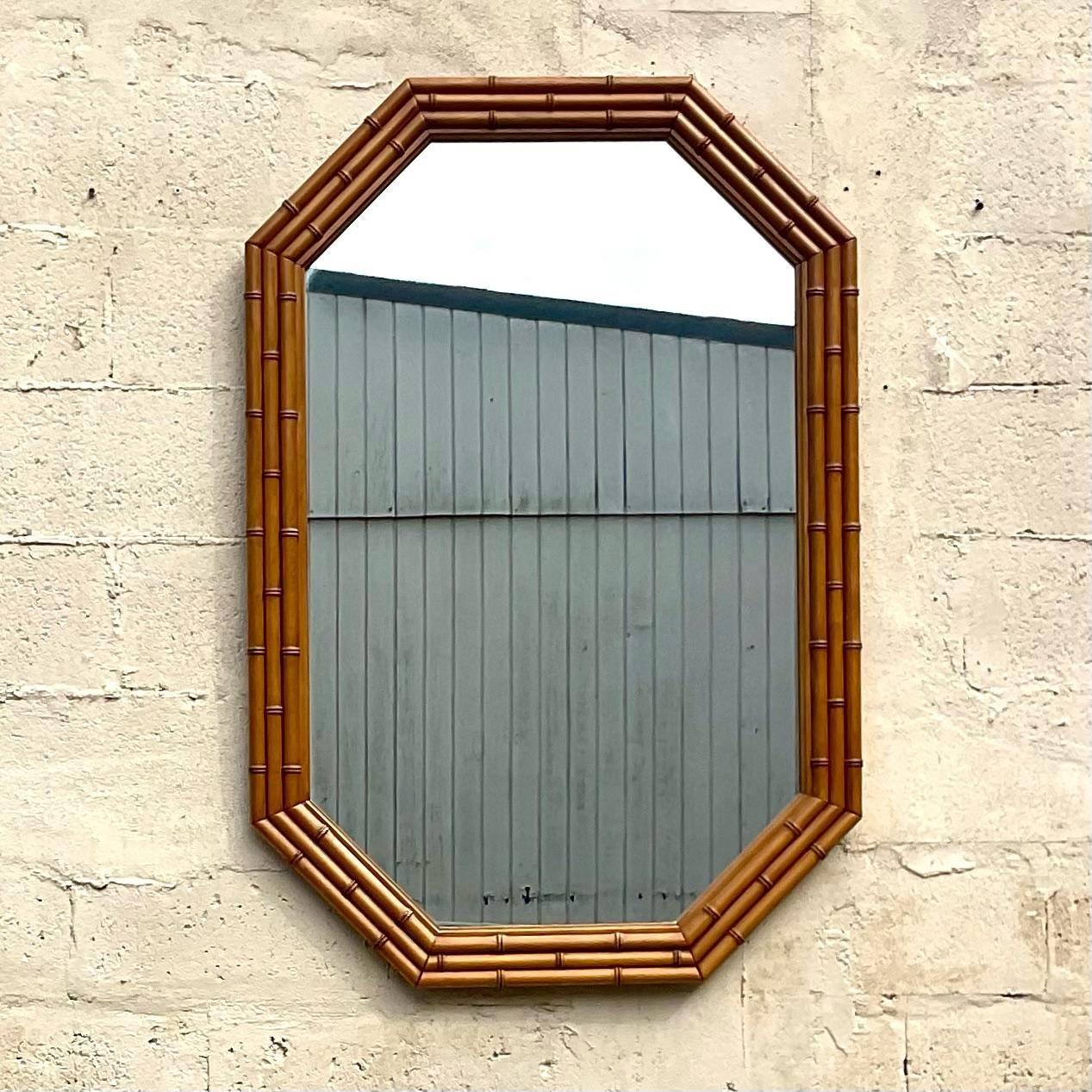 American Vintage Faux Bamboo Octagonal Wall Mirror For Sale