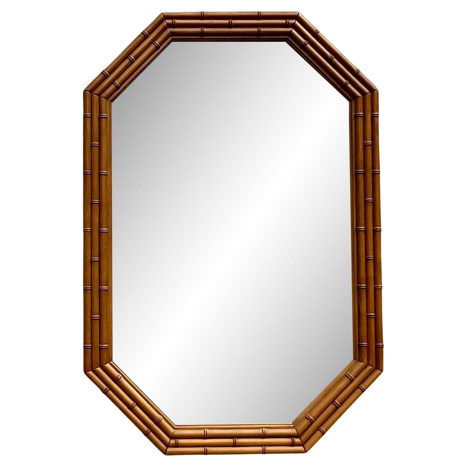 Miroir mural octogonal vintage en faux bambou