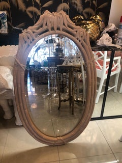 Vintage Faux Bamboo Pagoda Leaf Top Oval Wall Mirror