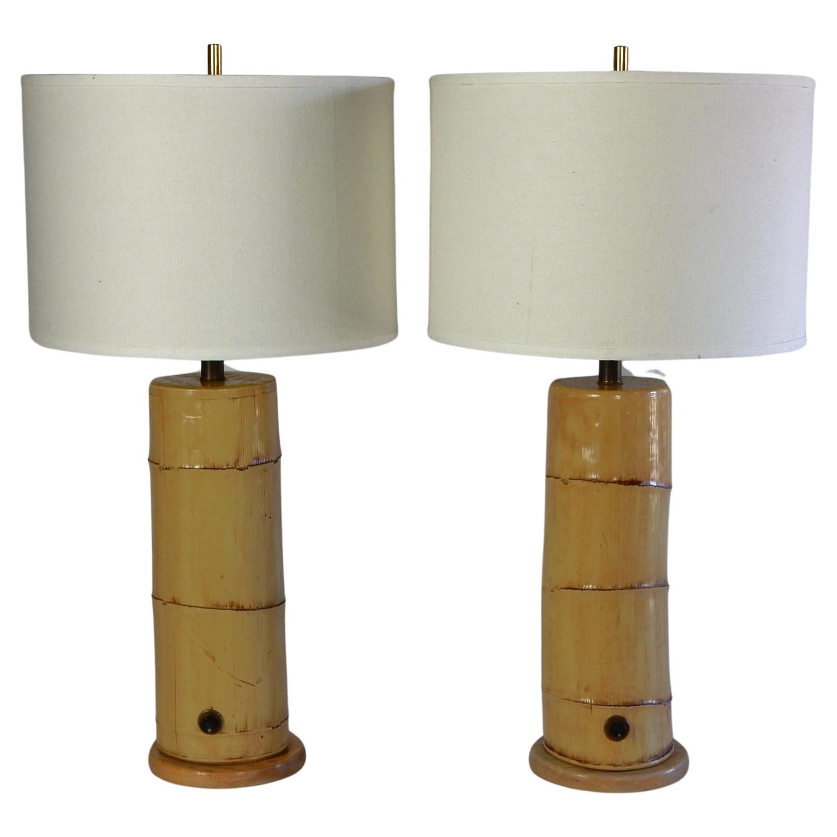 Vintage Faux Bamboo Plaster Table Lamps from the Moana Hotel, Hawaii 1960's For Sale 4