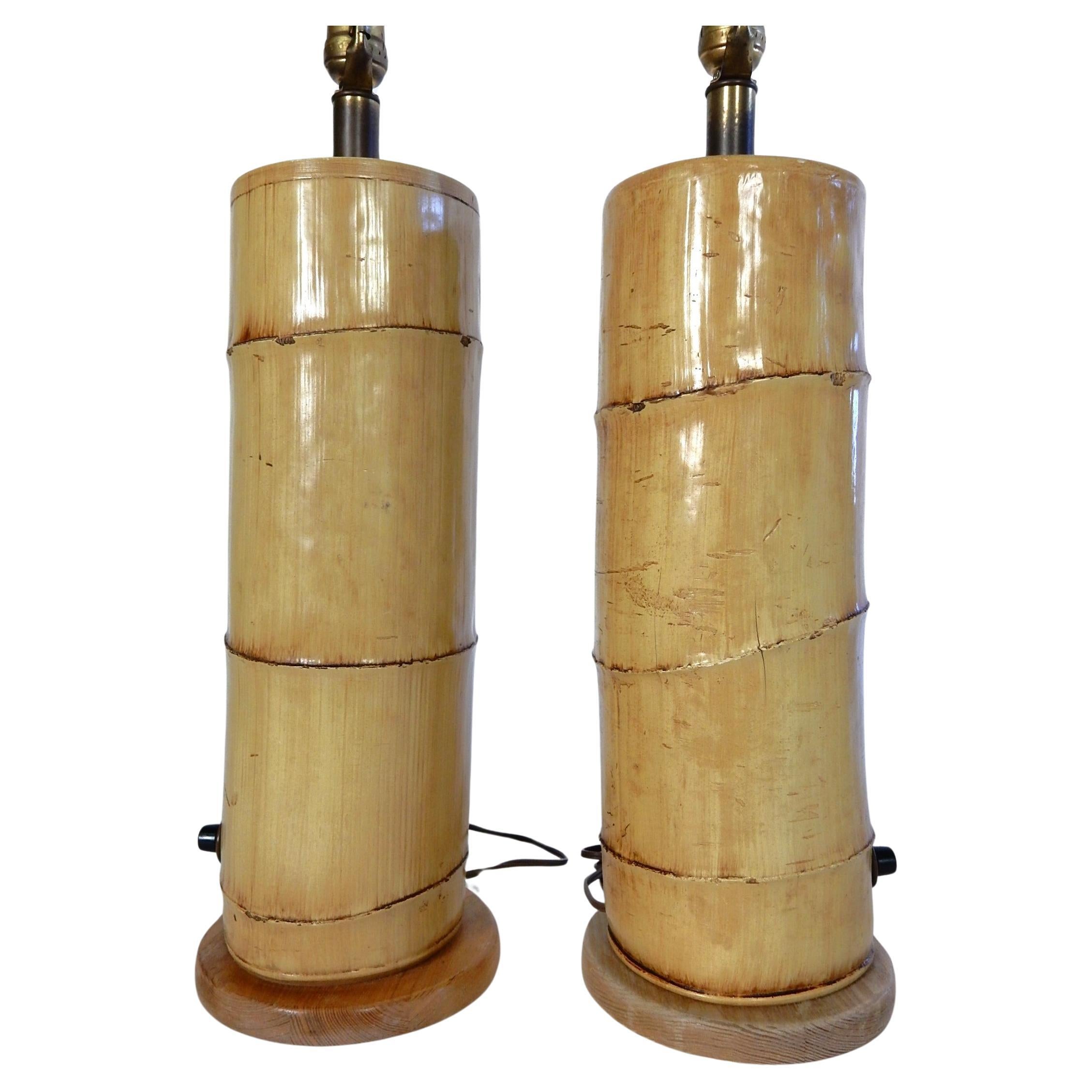American Vintage Faux Bamboo Plaster Table Lamps from the Moana Hotel, Hawaii 1960's For Sale