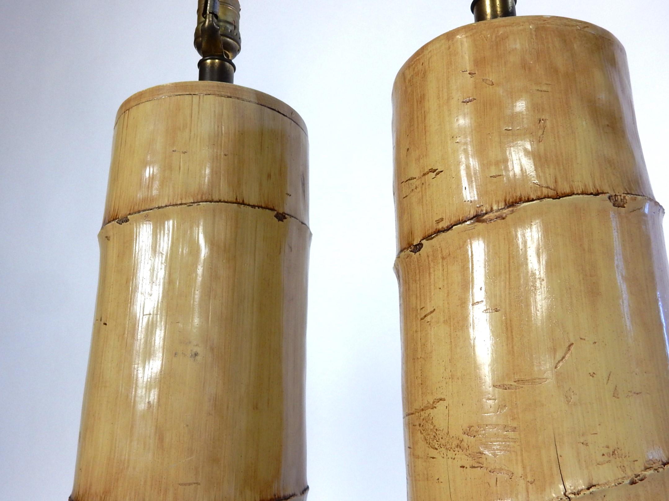 Vintage Faux Bamboo Plaster Table Lamps from the Moana Hotel, Hawaii 1960's For Sale 2