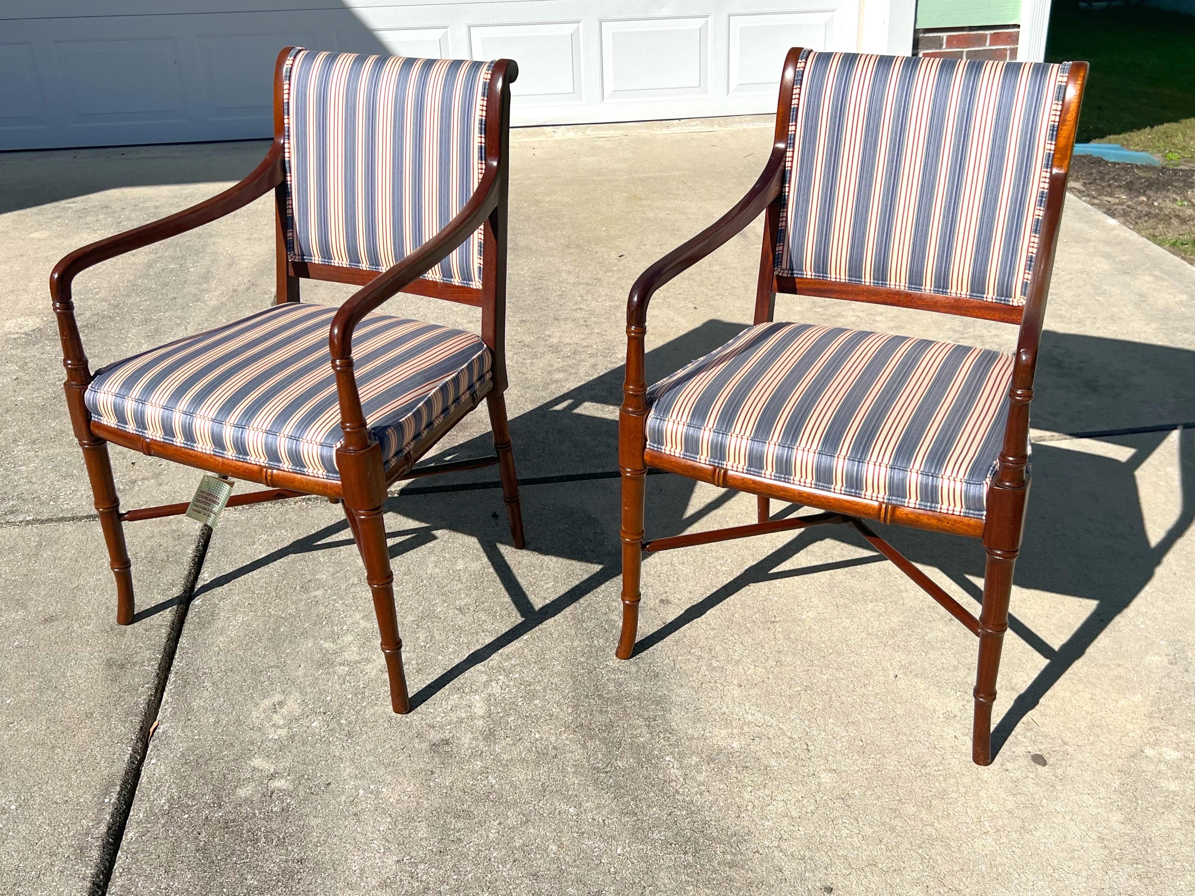 Vintage Faux Bamboo Regency Style Mahogany Armchairs - a Pair For Sale 4