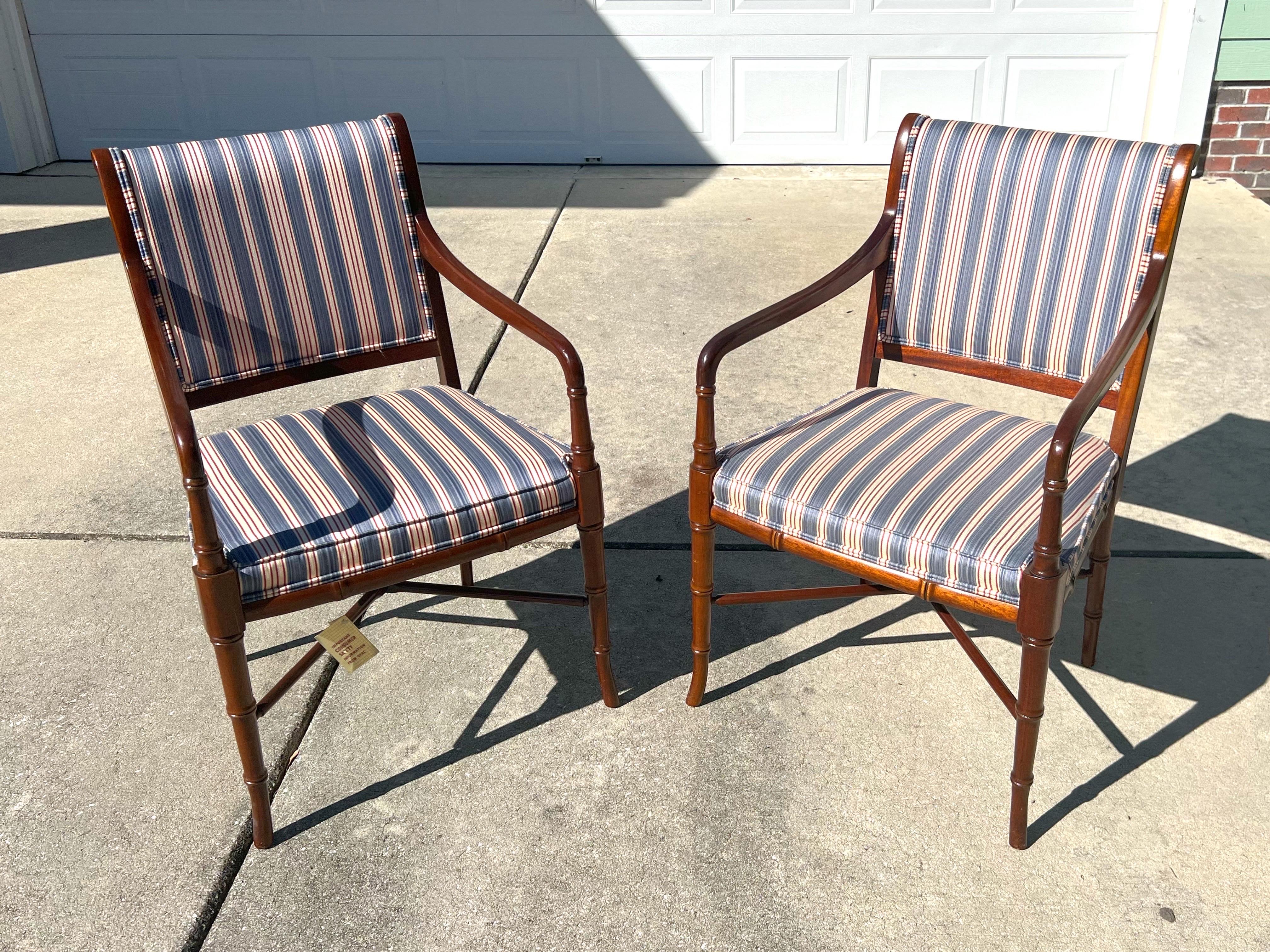 Vintage Faux Bamboo Regency Style Mahogany Armchairs - a Pair For Sale 5