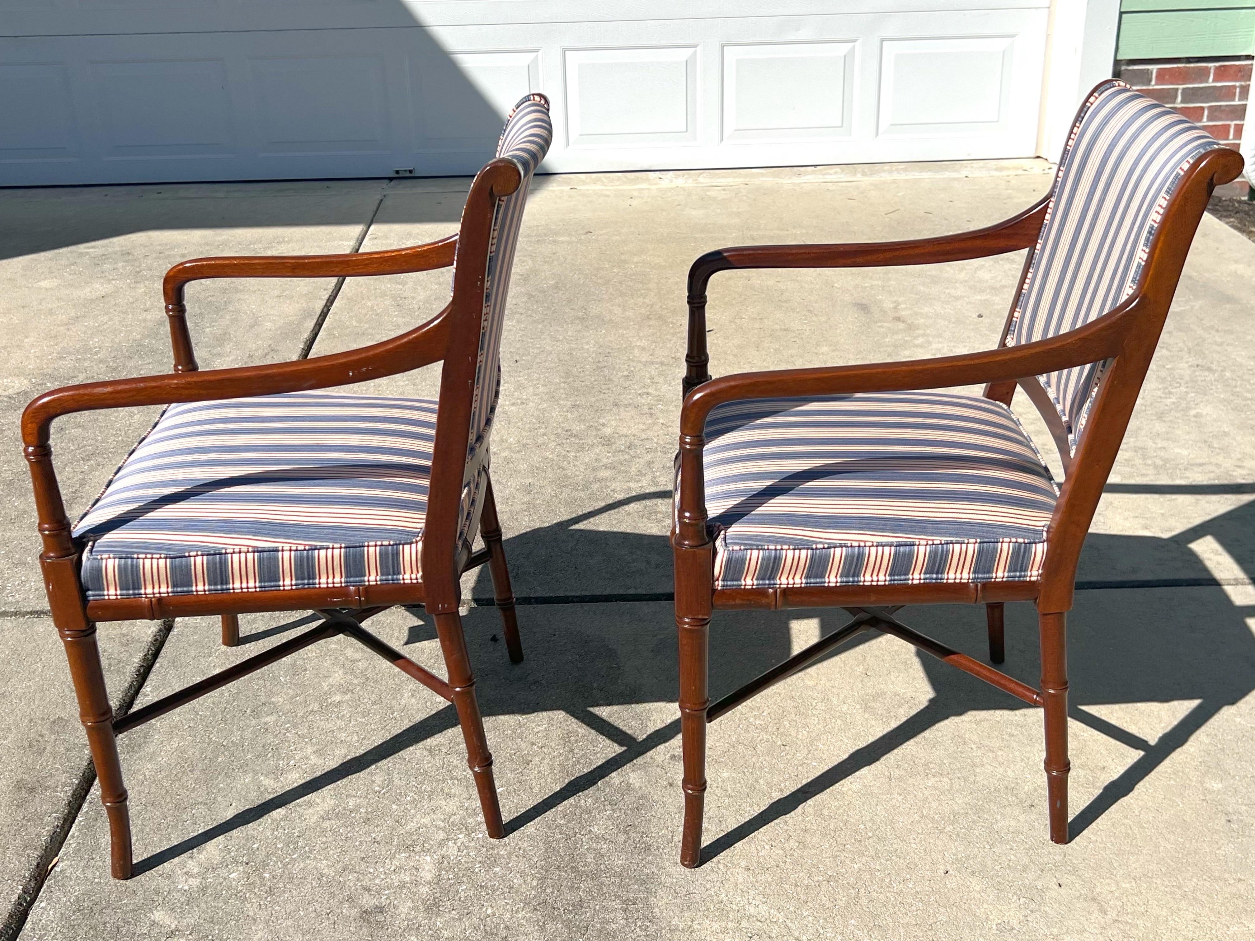 Vintage Faux Bamboo Regency Style Mahogany Armchairs - a Pair For Sale 7
