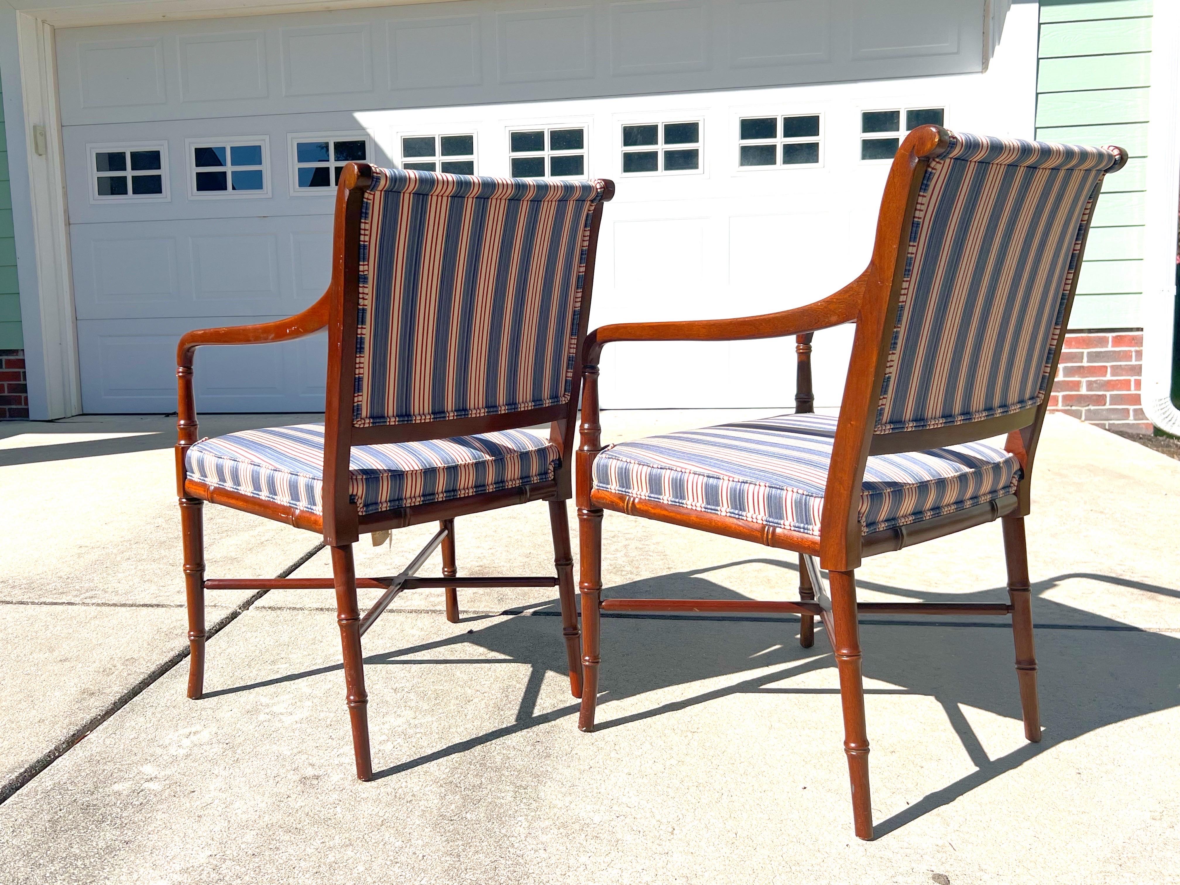 Vintage Faux Bamboo Regency Style Mahogany Armchairs - a Pair For Sale 8
