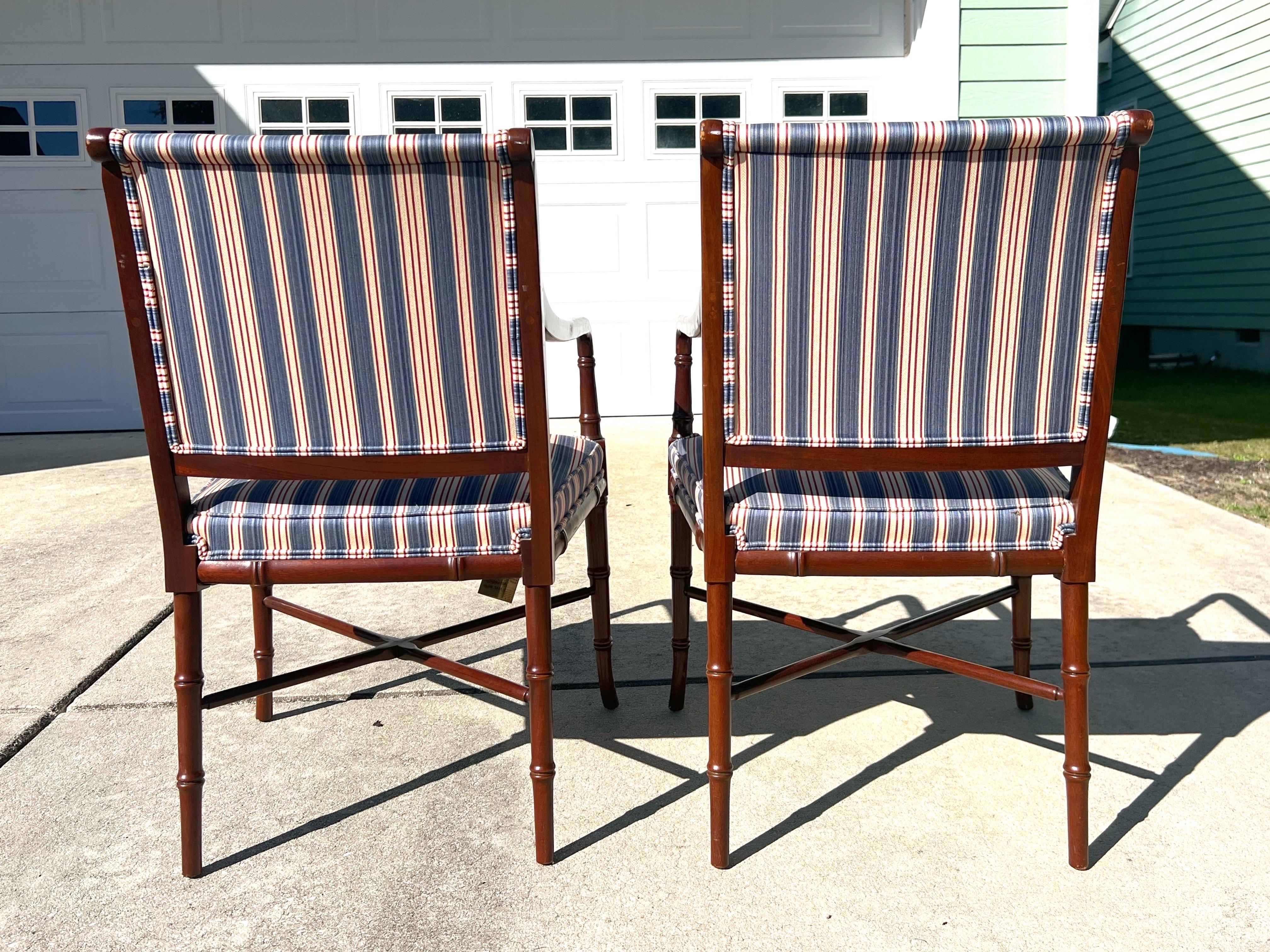 Vintage Faux Bamboo Regency Style Mahogany Armchairs - a Pair For Sale 9