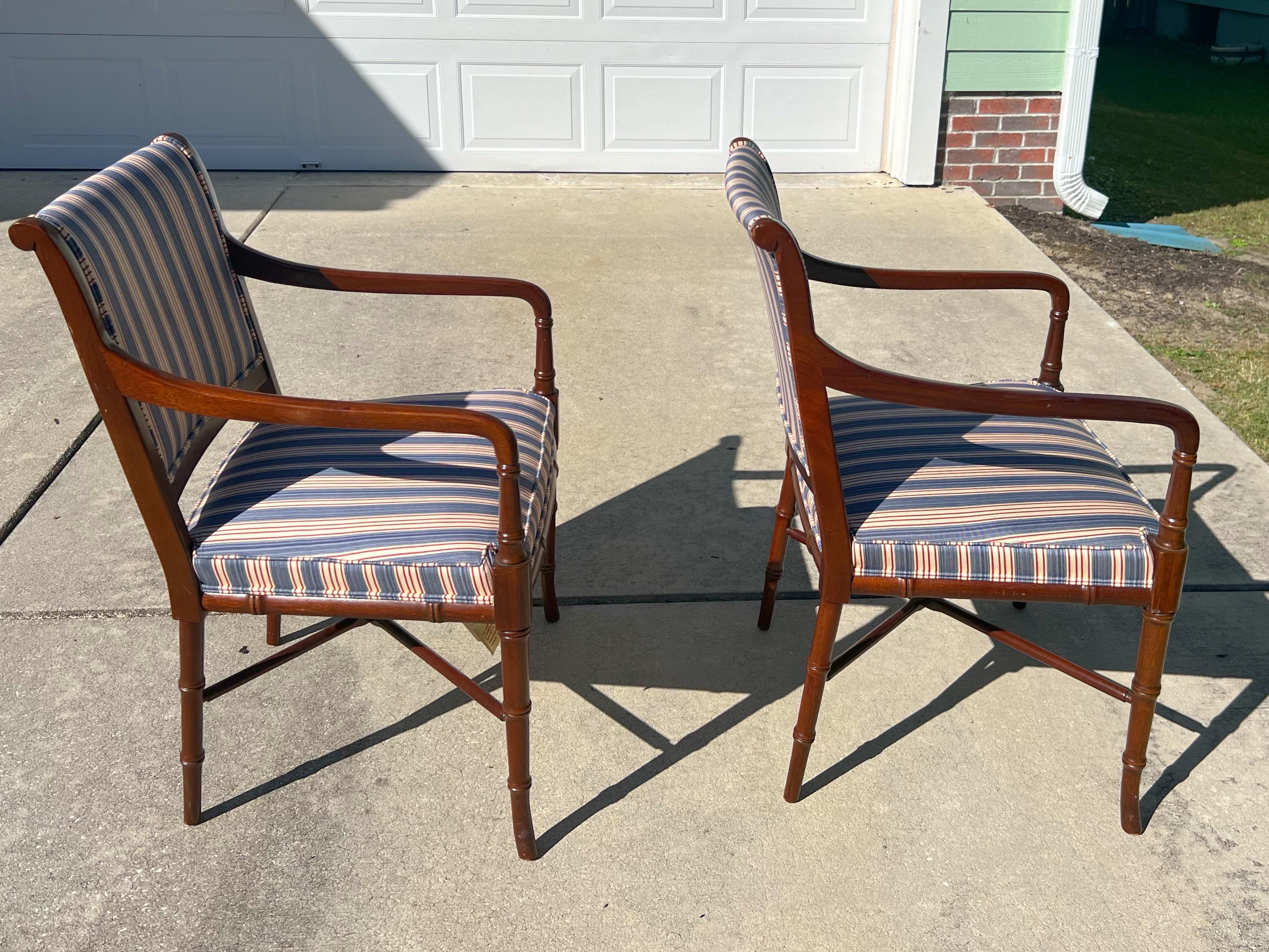 American Vintage Faux Bamboo Regency Style Mahogany Armchairs - a Pair For Sale
