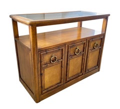 Vintage Faux Bamboo Rolling Console Table Cabinet