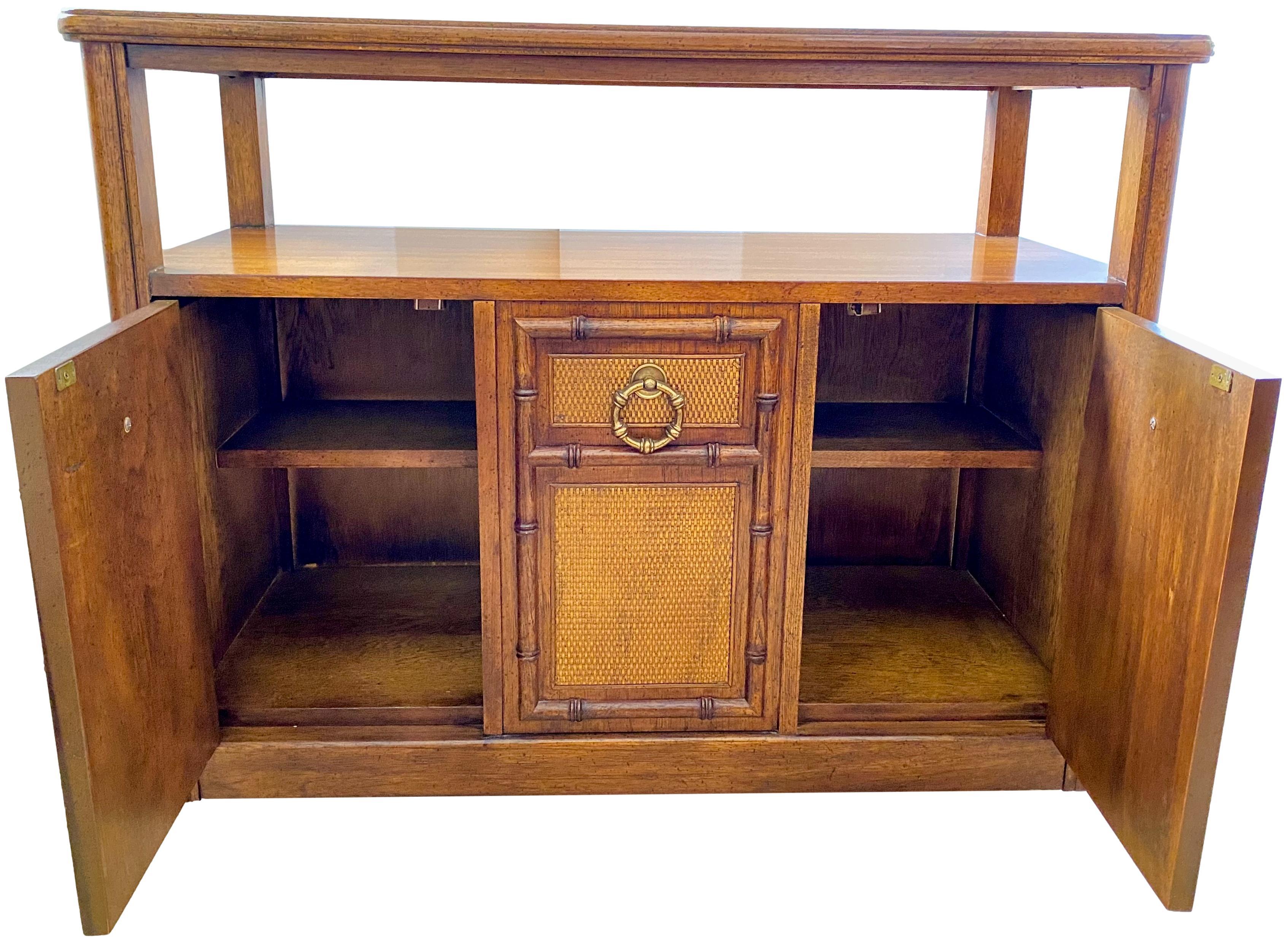 Vintage Faux Bamboo Rolling Console Table For Sale at 1stDibs