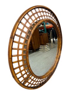Vintage Faux Bamboo Round Rattan Wall Mirror