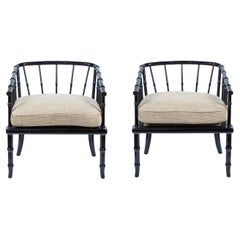 Vintage Faux Bamboo Side Chairs W New Black Lacquer Finish Pair