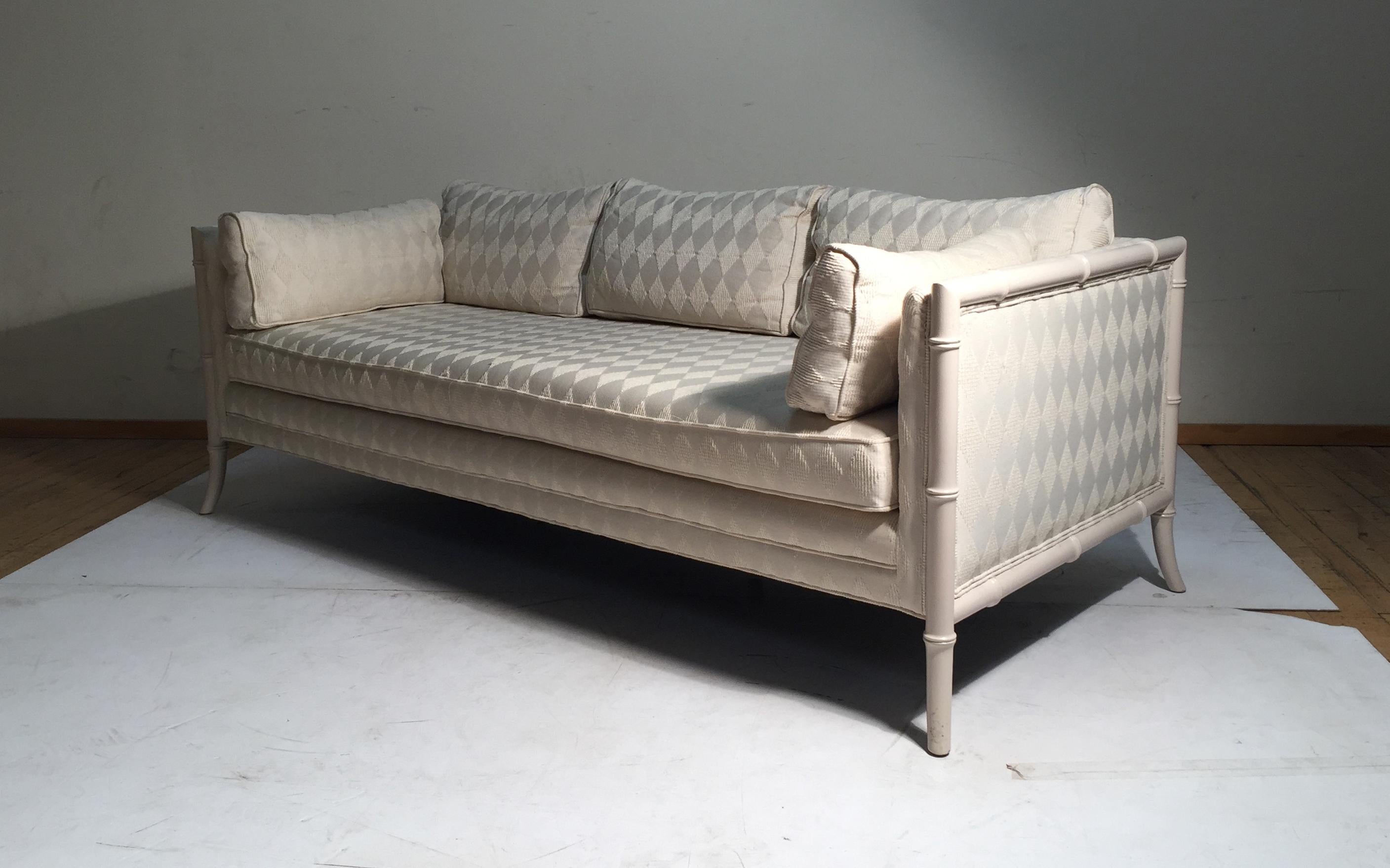American Vintage Faux Bamboo Sofa Attributed to Robsjohn Gibbings For Sale