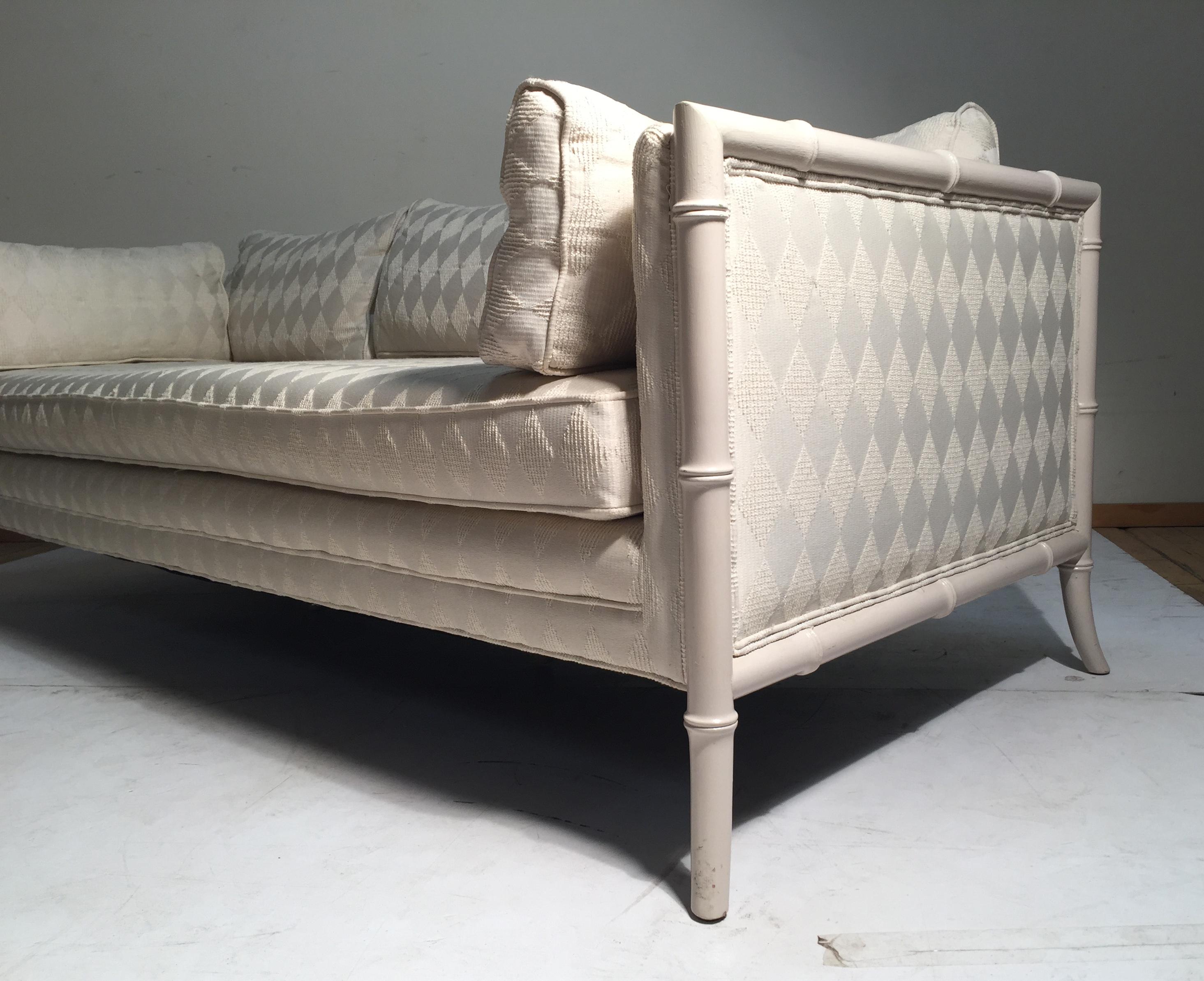 Vintage Faux Bamboo Sofa Attributed to Robsjohn Gibbings In Good Condition For Sale In Chicago, IL