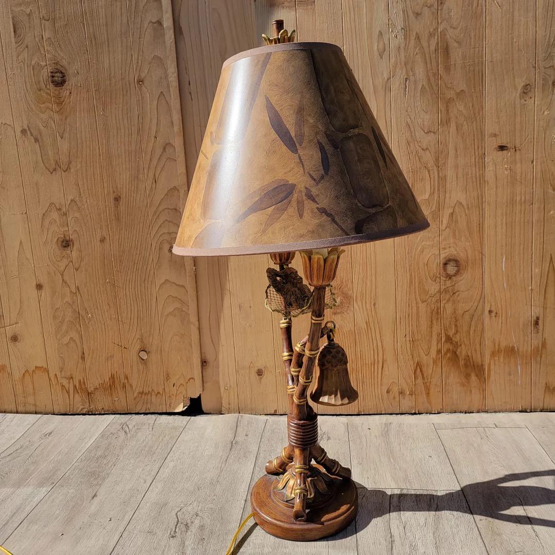 Unknown Vintage Faux Bamboo Table Lamp with Original Shade by Maitland Smith For Sale
