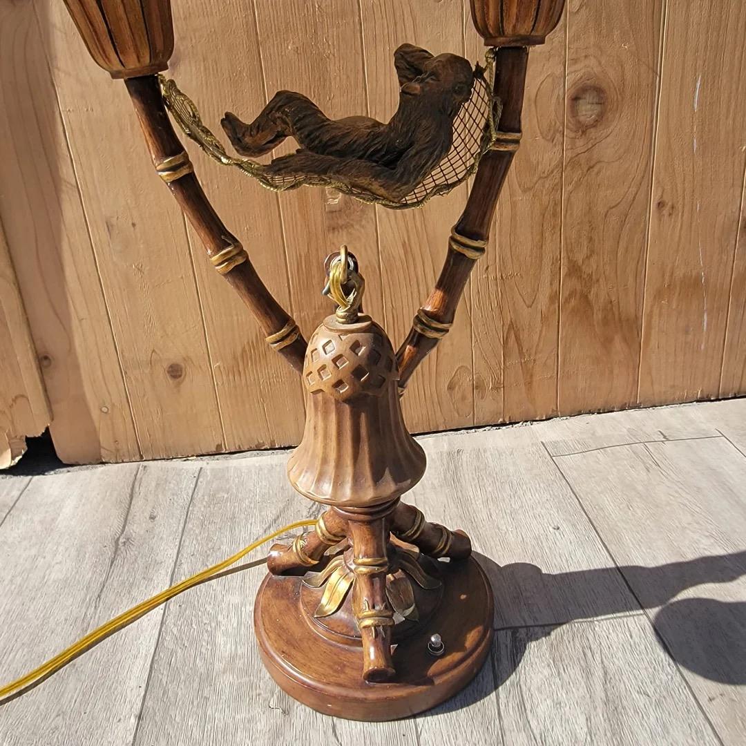 Vintage Faux Bamboo Table Lamp with Original Shade by Maitland Smith For Sale 3