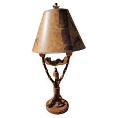 Vintage Faux Bamboo Table Lamp with Original Shade by Maitland Smith